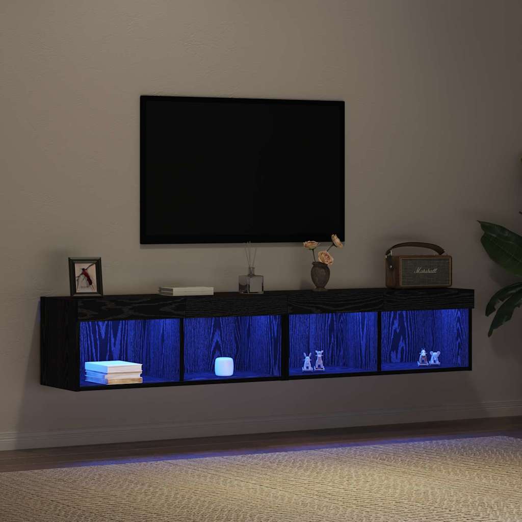 Set TV komoda s LED svjetlima 2 pcs Crni hrast 80 x 30 x 30 cm