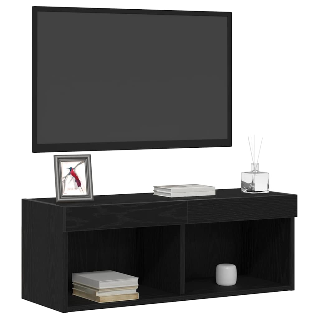 Set TV komoda s LED svjetlima 2 pcs Crni hrast 80 x 30 x 30 cm