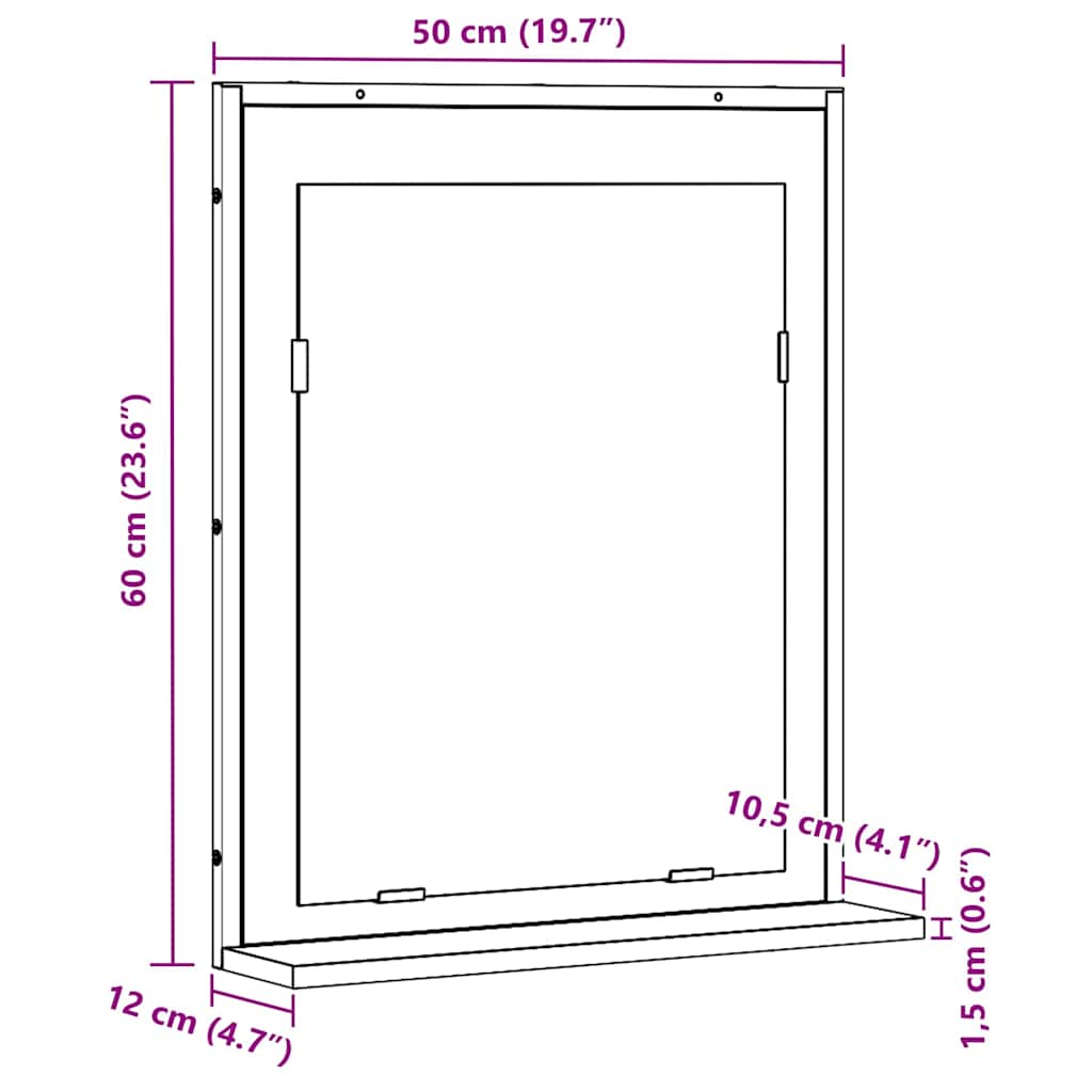Ogledalo Crni hrast 50 x 12 x 60 cm Staklo i inženjerski drvo