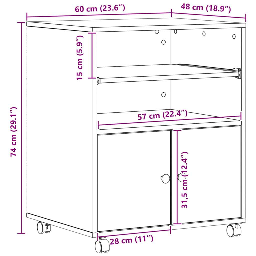 Držač za printer Crni hrast 60 x 48 x 74 cm Konstruirano drvo