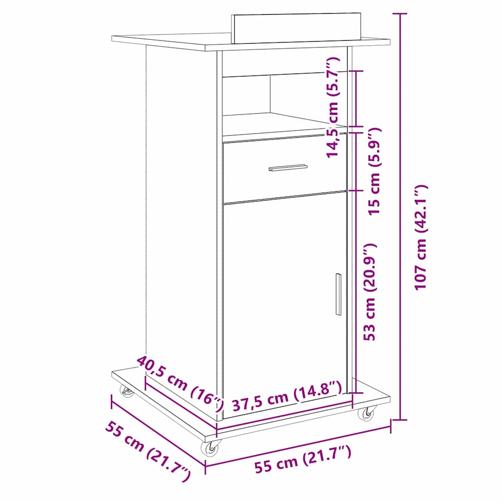 Podij Umjetnički hrast 55 x 55 x 107 cm Konstruirano drvo