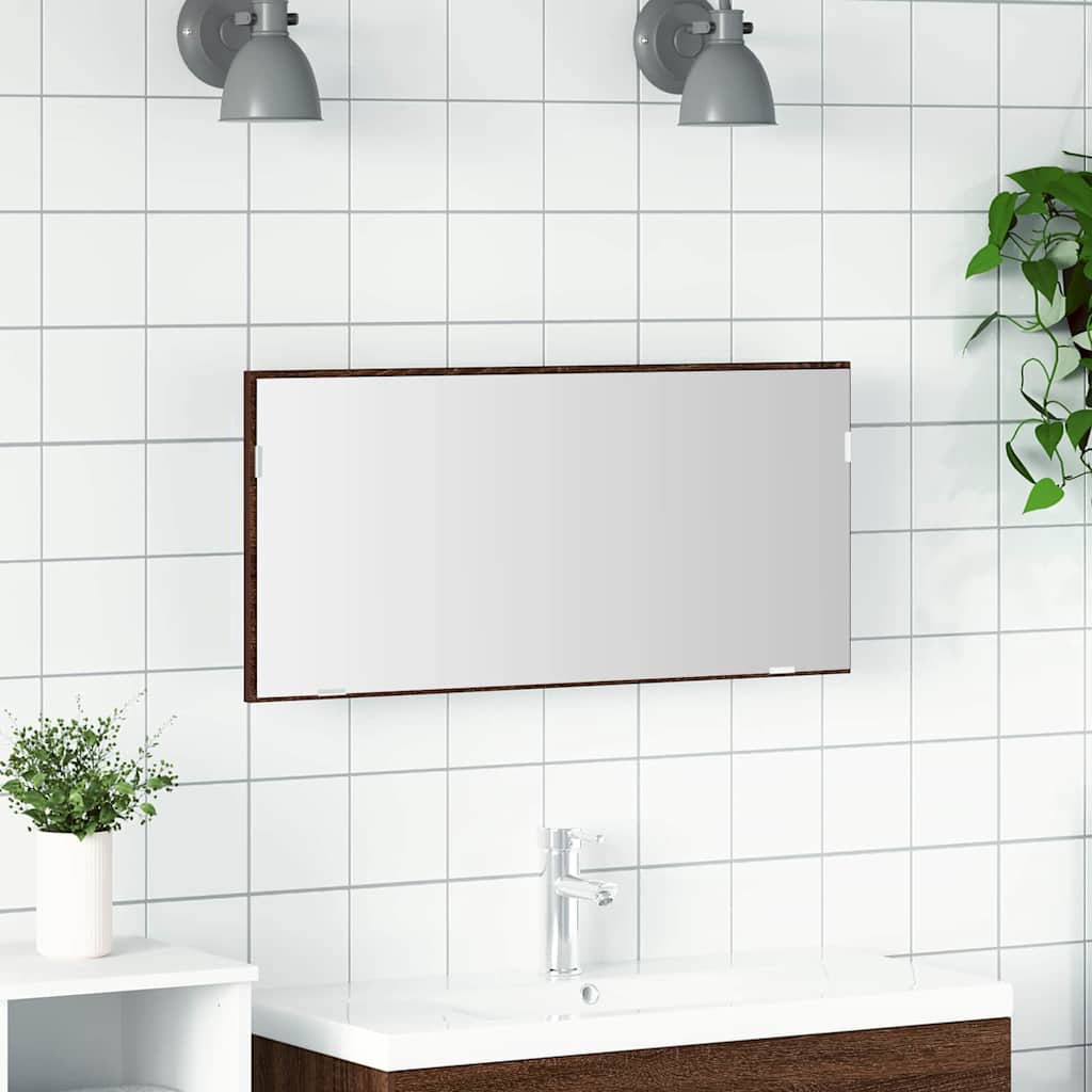 Ogledalo Zidne Smeđi hrast 80 x 37 cm Staklo i inženjerski drvo