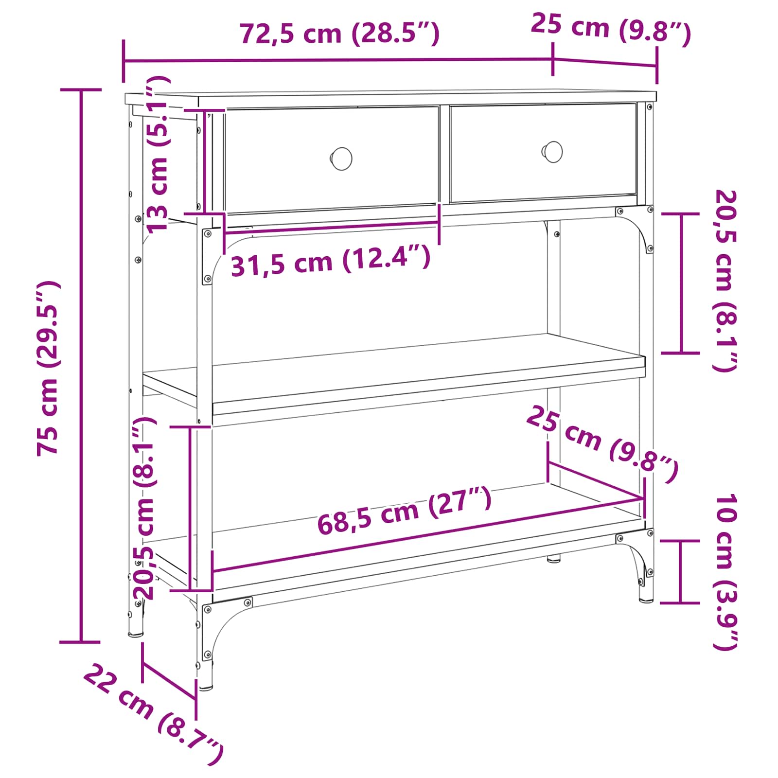 Konzolna stolica Staro drvo 72,5 x 25 x 75 cm Konstruirano drvo