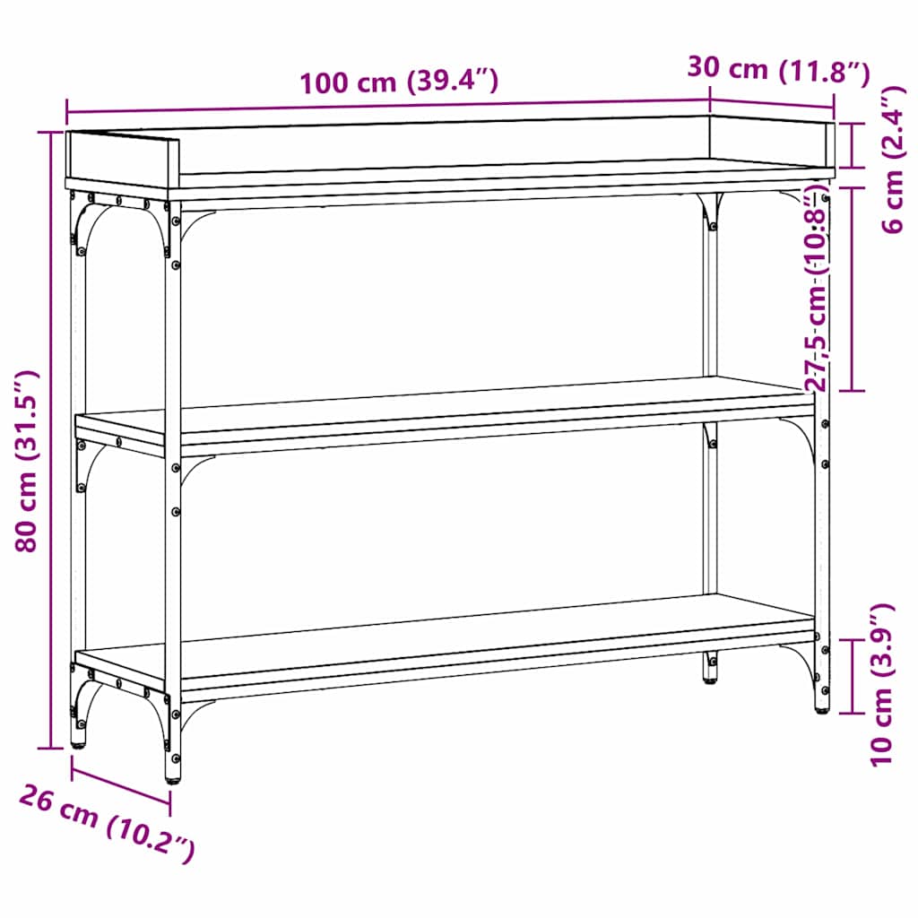 Konzolni stol s policom s pohranom Crni hrast 100 x 30 x 80 cm