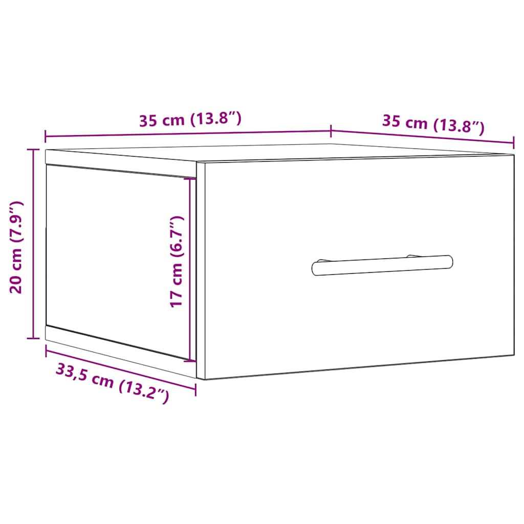 Noćni ormar Zidne Crni hrast 35 x 35 x 20 cm Konstruirano drvo
