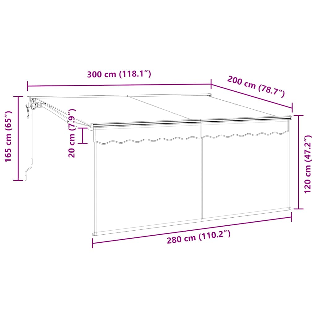 Skrovita tenda Krema 300 x 200 cm Poliester i aluminij