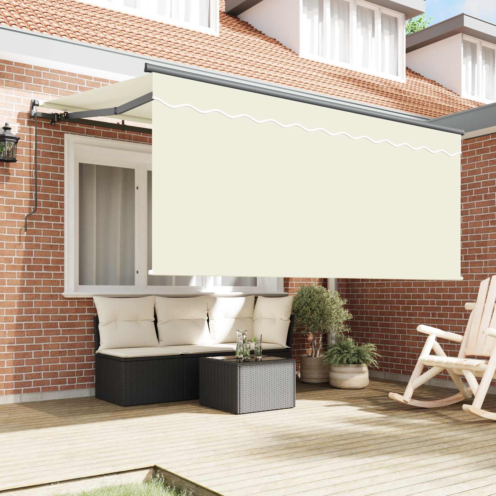 Skrovita tenda Krema 300 x 200 cm Poliester i aluminij