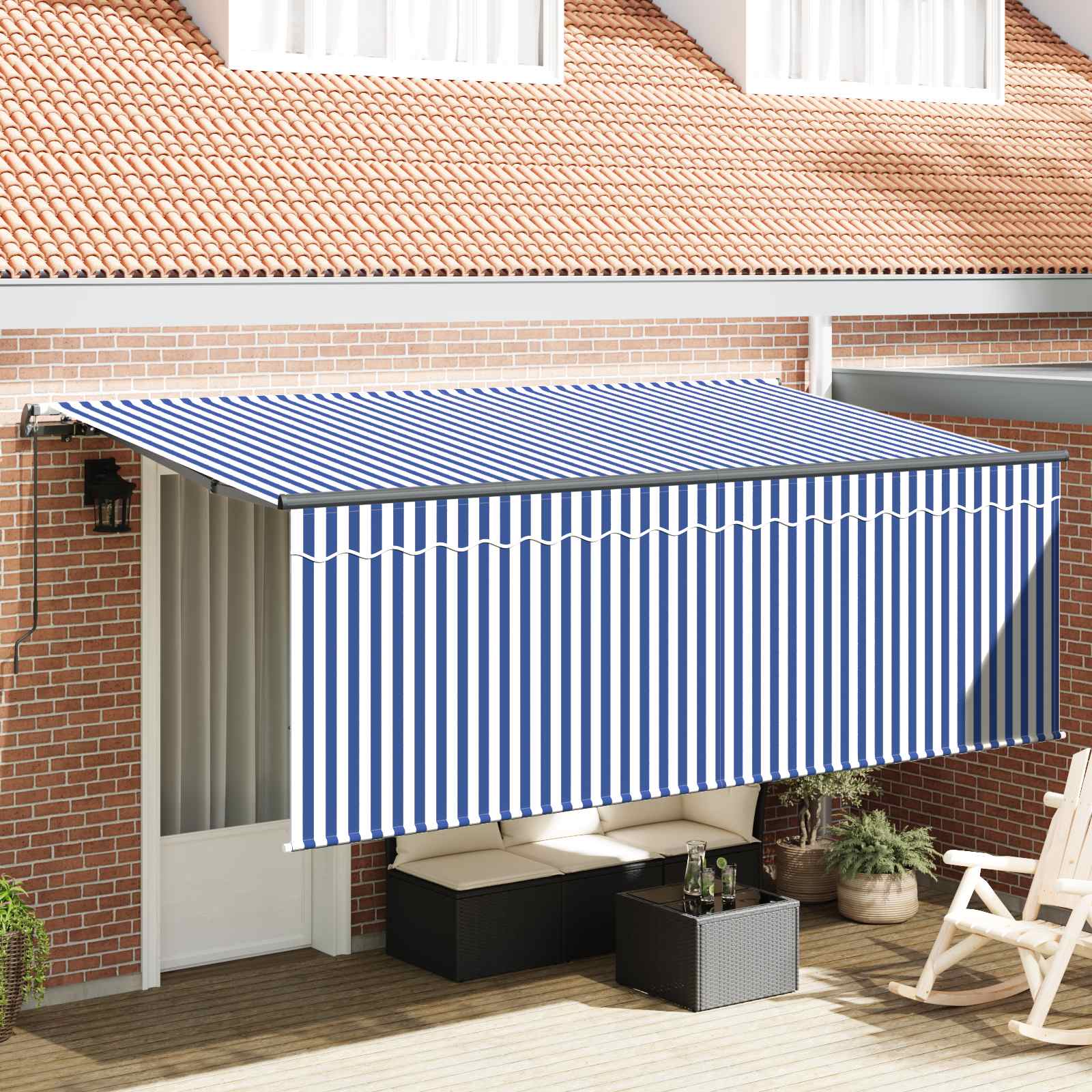 Skrovita tenda Prugasti Plava 350 x 200 cm tkanina