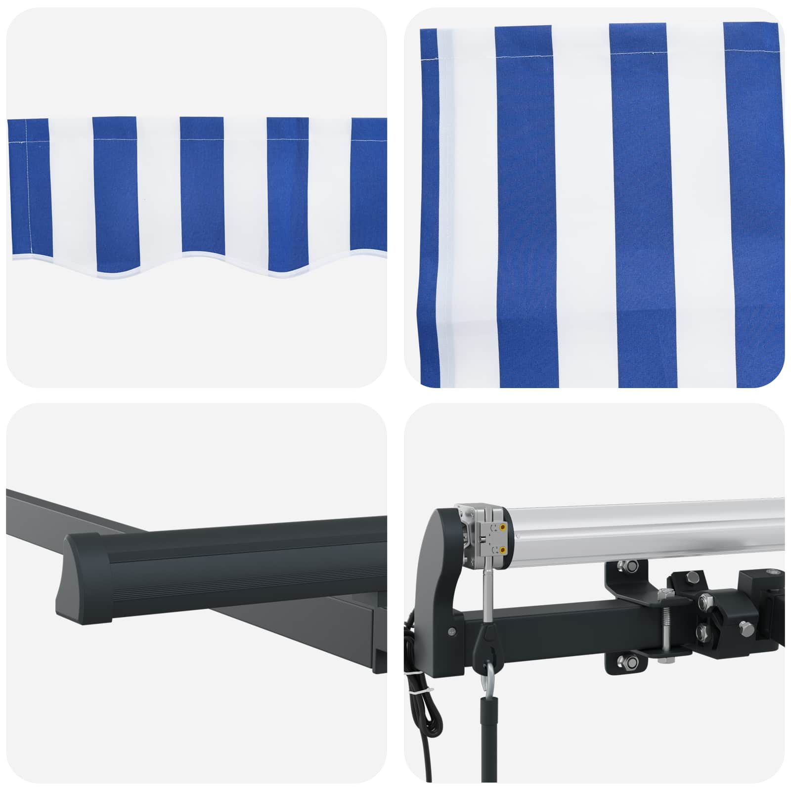 Skrovita tenda Plava i bijela 350 x 200 cm Poliester i aluminij