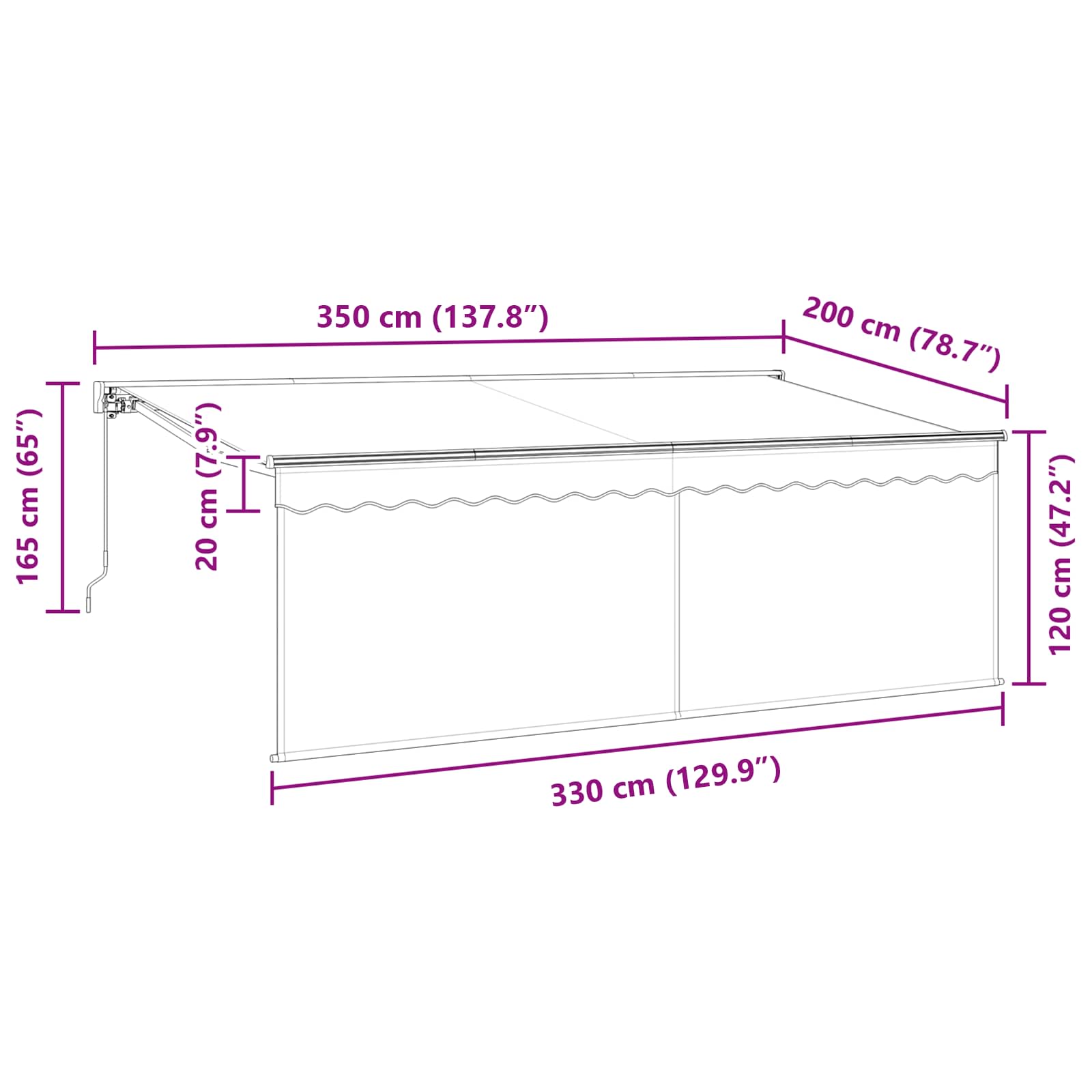 Skrovita tenda Plava i bijela 350 x 200 cm Poliester i aluminij