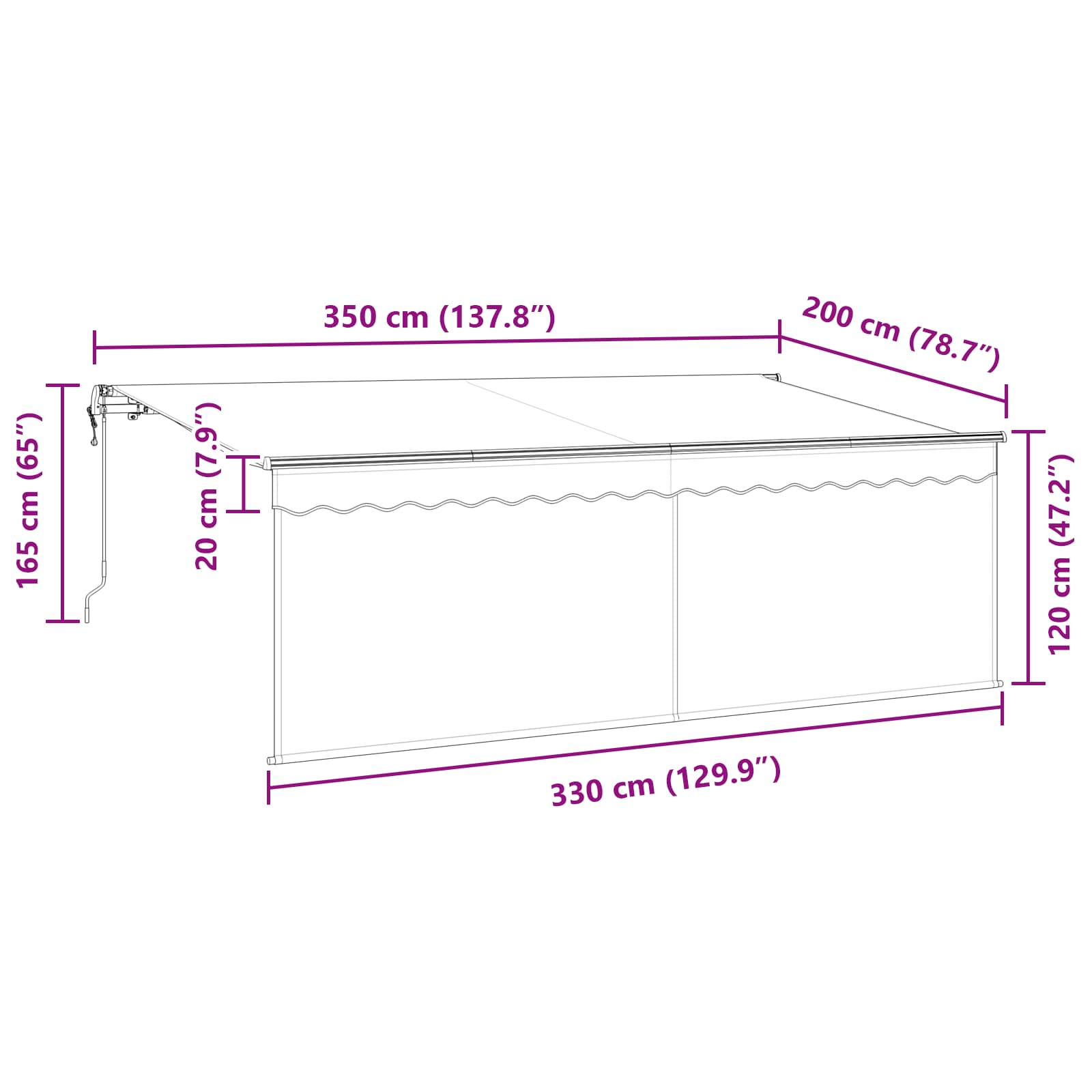 Skrovita tenda Krema 350 x 200 cm Poliester i aluminij