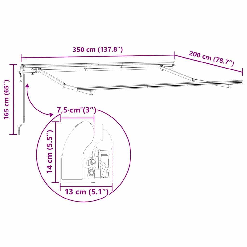 Skrovita tenda Smeđa 350 x 200 cm tkanina