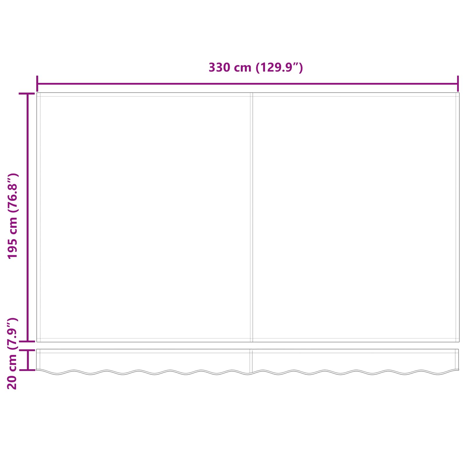 Skrovita tenda Bijelo 350 x 200 cm tkanina