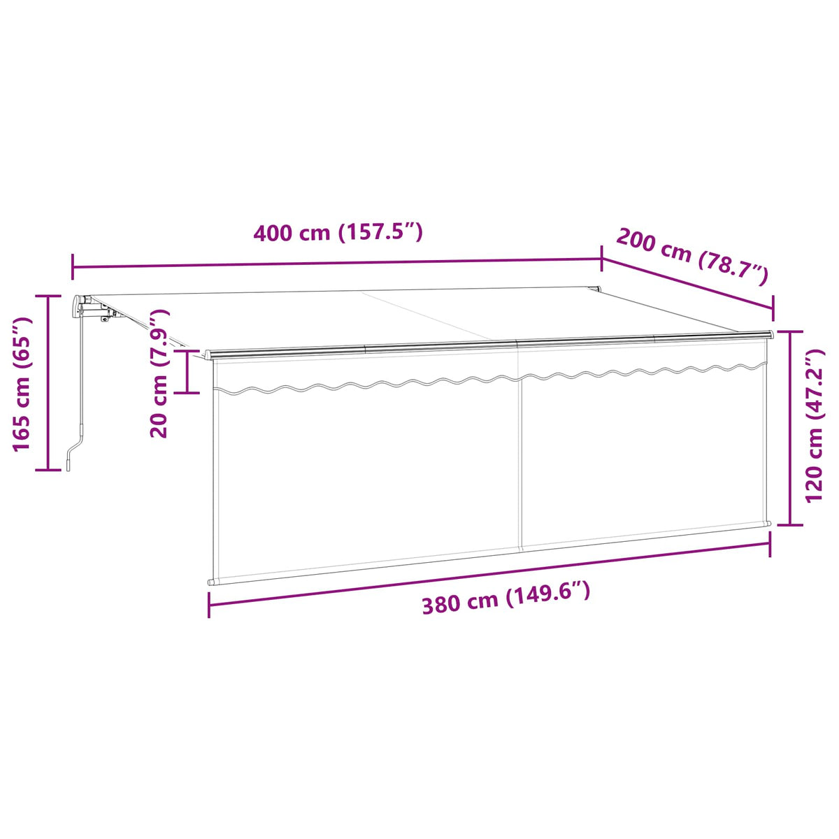 Povlačivi tende Antracit 400 x 200 cm Poliester i aluminij