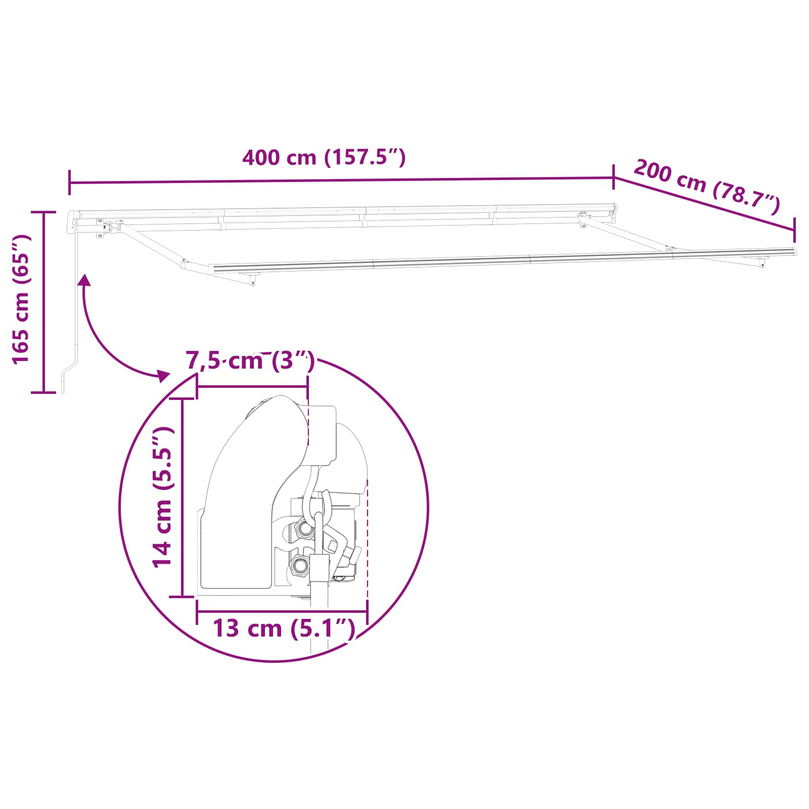 Skrovita tenda Zelena 400 x 200 cm tkanina