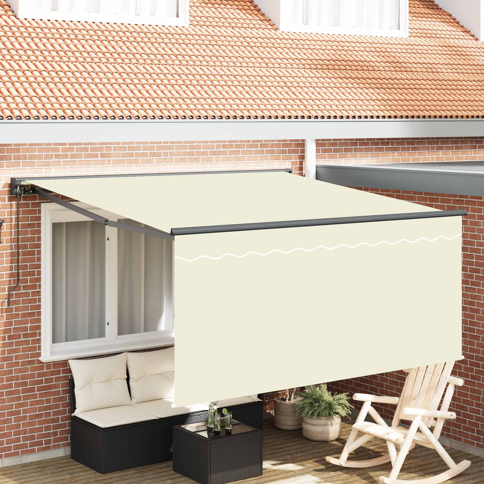 Skrovita tenda Krema 300 x 250 cm Poliester i aluminij