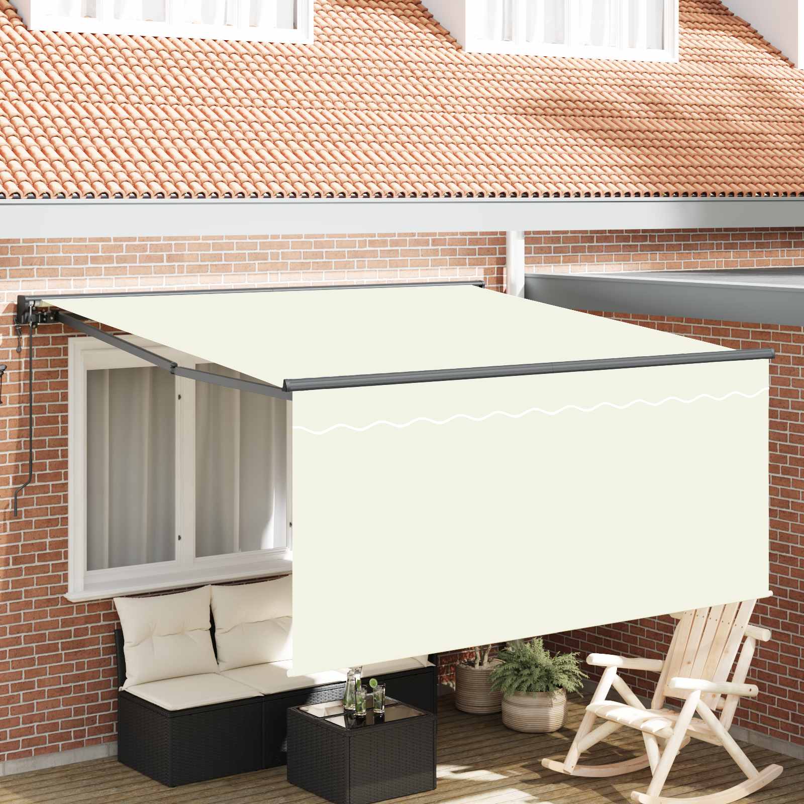 Skrovita tenda Krema 300 x 250 cm Poliester i aluminij