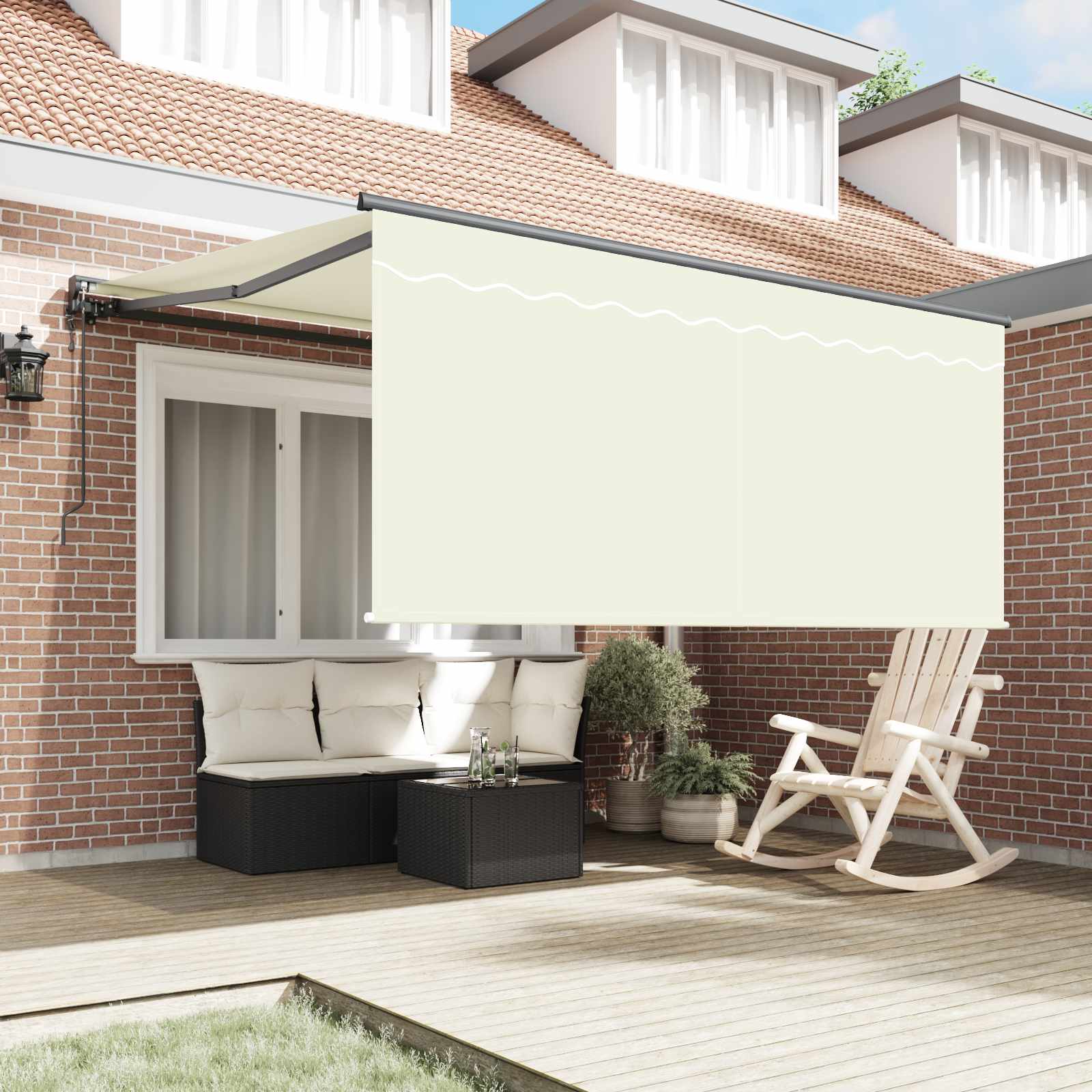Skrovita tenda Krema 300 x 250 cm Poliester i aluminij