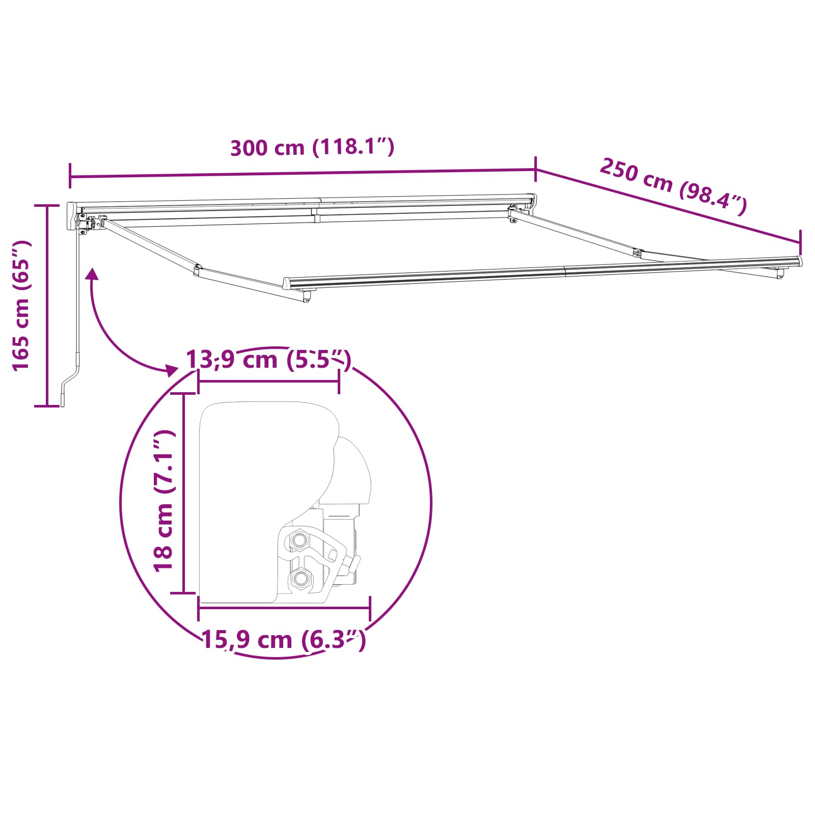 Okvir tende Antracit 300 x 250 cm Poliester s PU premazom