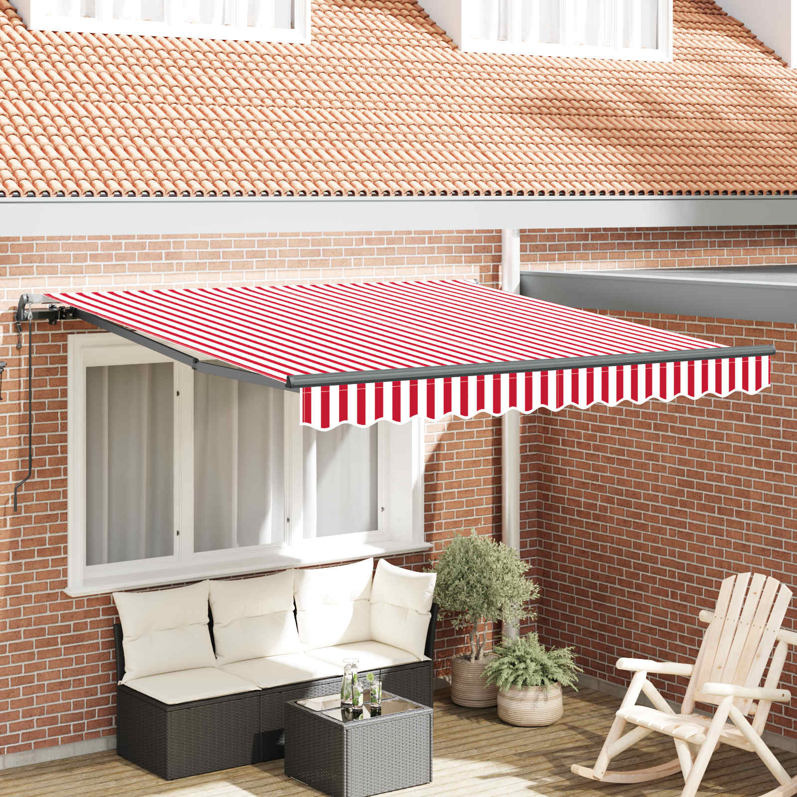 Skrovita tenda Crvena i bijela 300 x 250 cm Tkanina i Aluminij