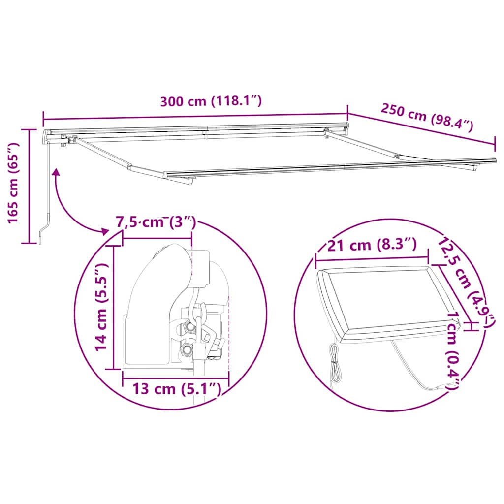 Skrovita tenda Šareni 300 x 250 cm Tkanina i čelik