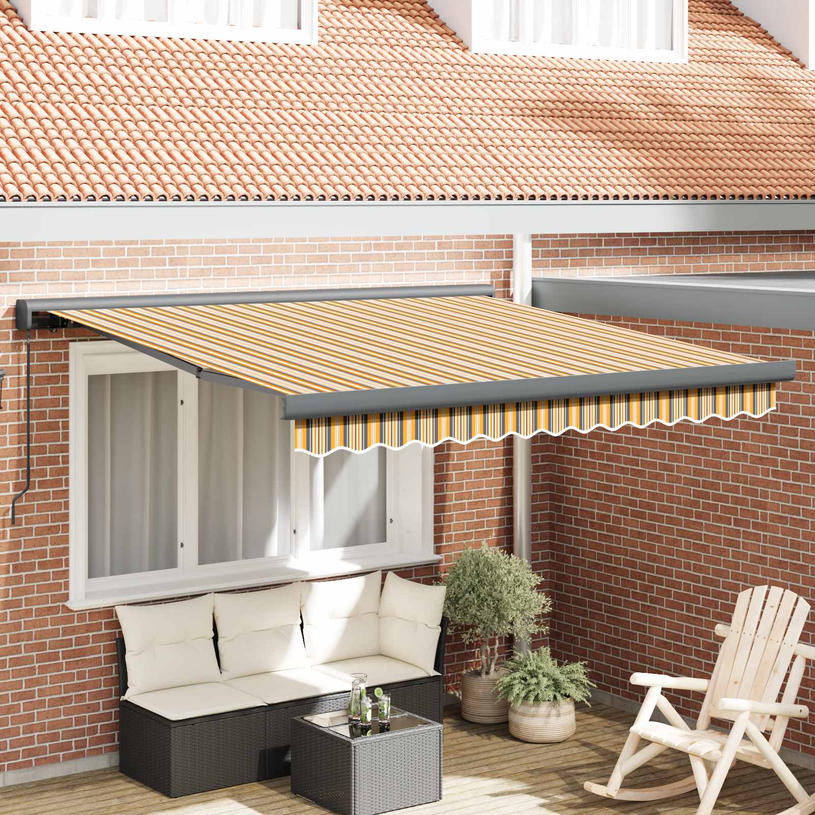 Skrovita tenda Šareni 300 x 250 cm Tkanina i Metal