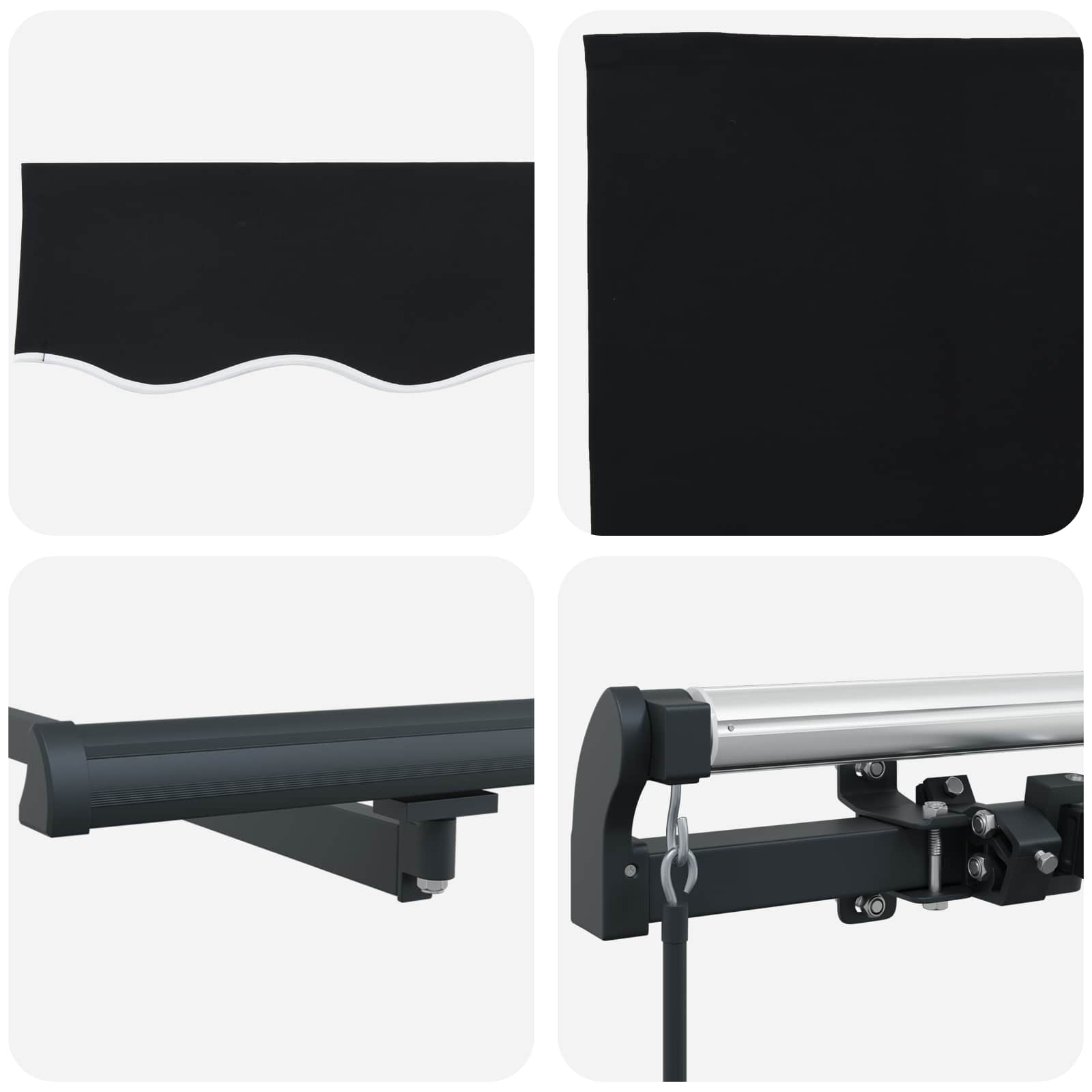 Skrovita tenda Crna 300 x 250 cm Poliester i čelik