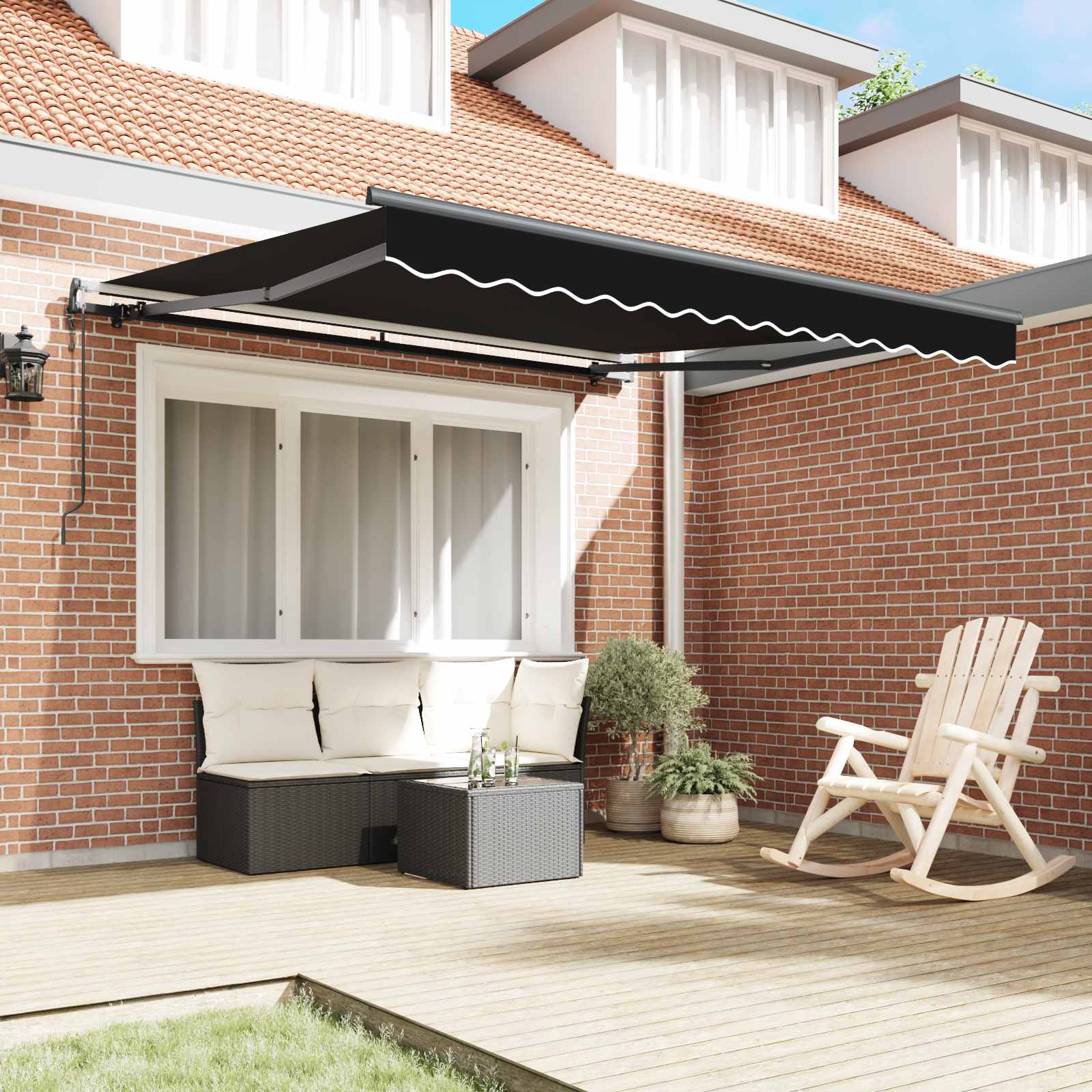Skrovita tenda Crna 300 x 250 cm Tkanina i Aluminij
