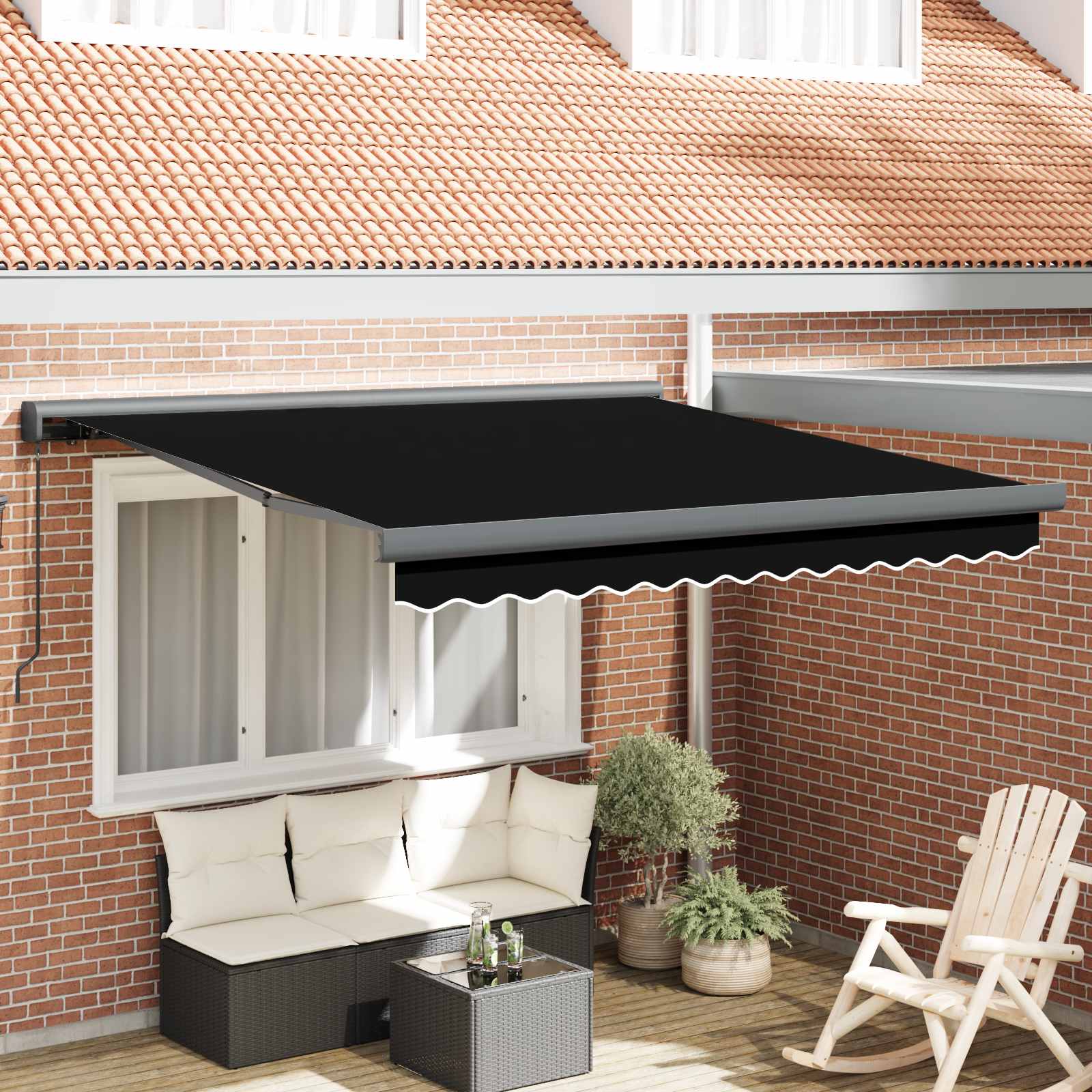 Skrovita tenda Crna 300 x 250 cm Tkanina i Metal