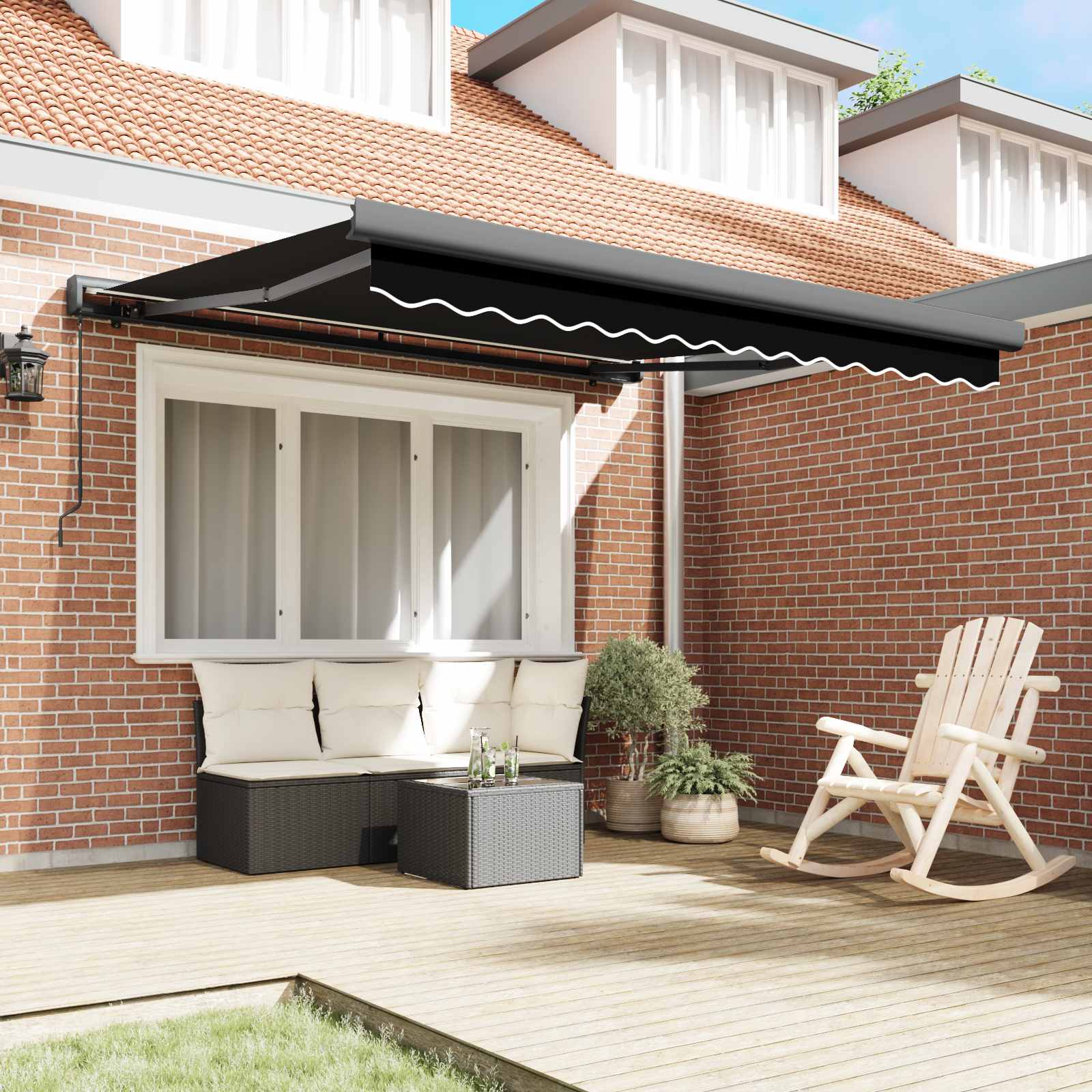 Skrovita tenda Crna 300 x 250 cm Tkanina i Metal