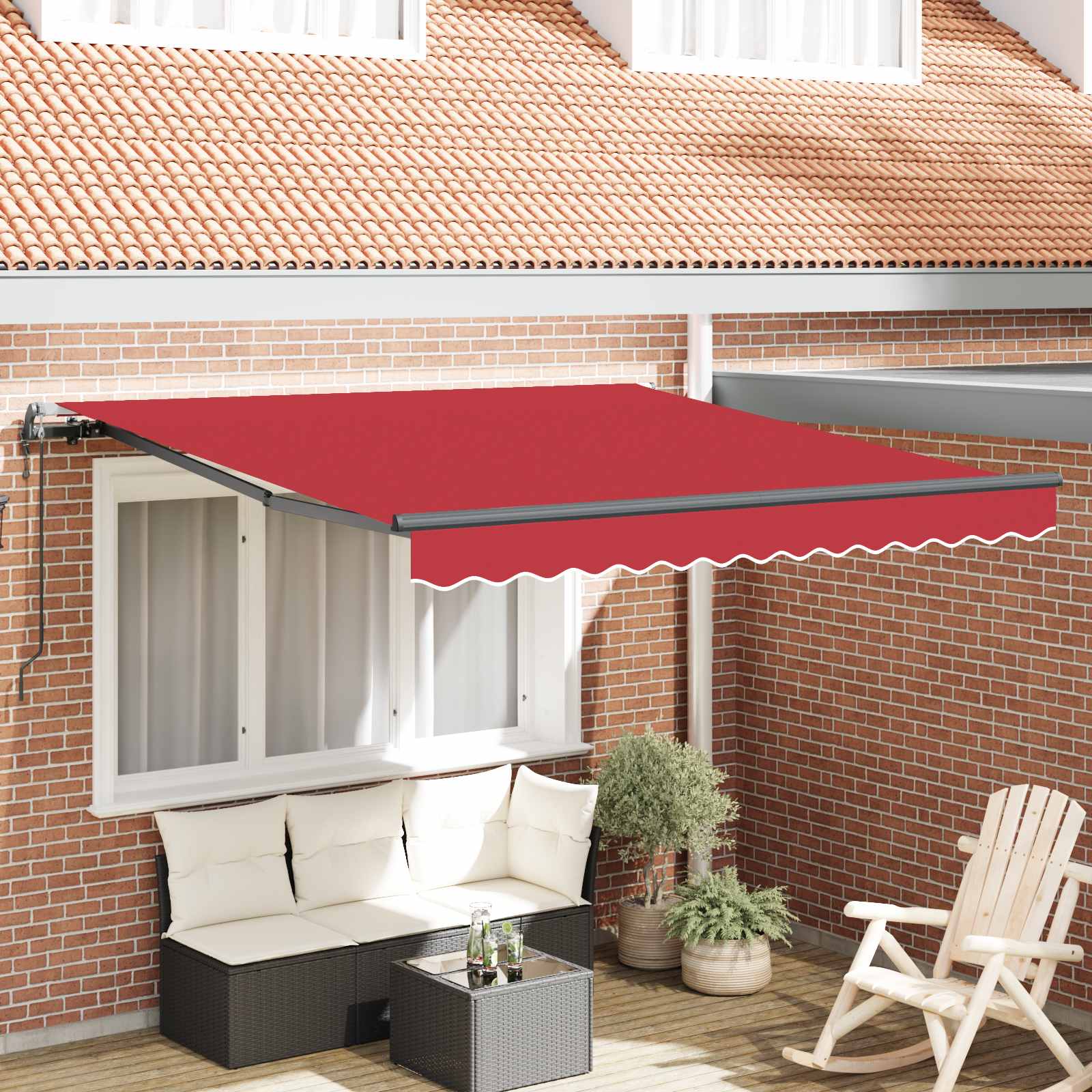 Skrovita tenda Crvena 300 x 250 cm Tkanina i Aluminij