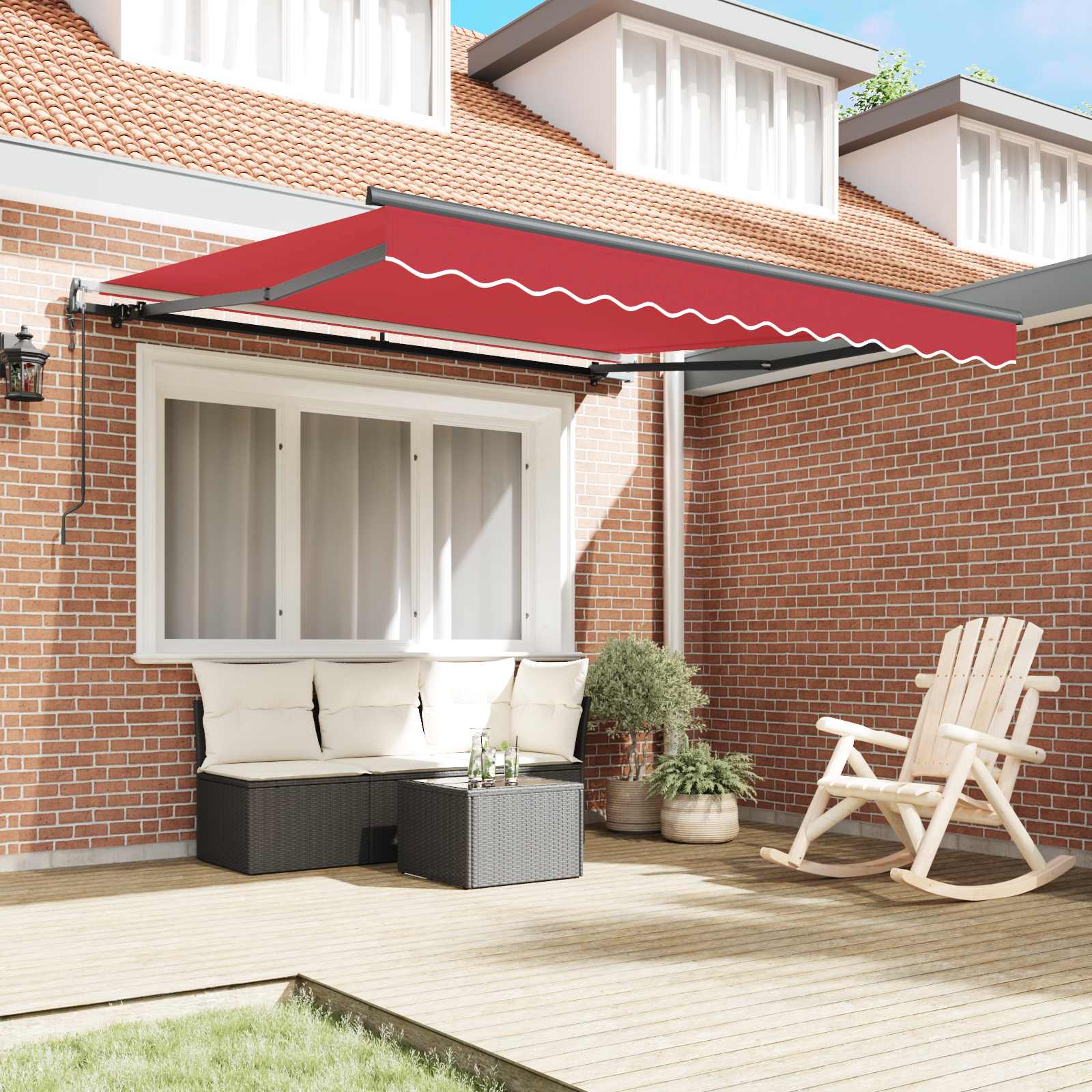Skrovita tenda Crvena 300 x 250 cm Tkanina i Aluminij