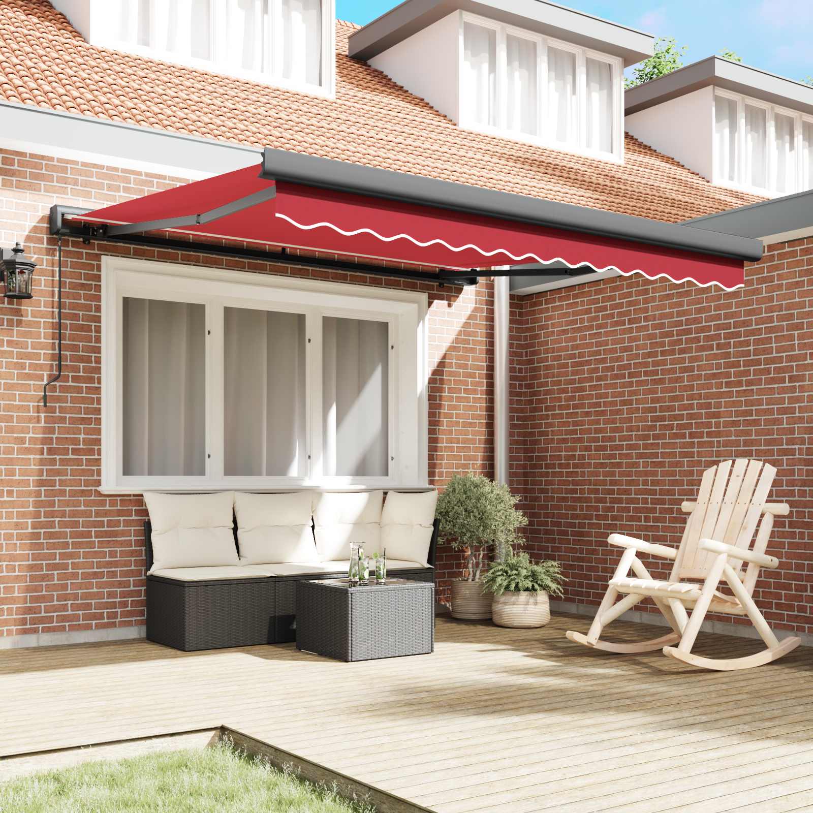 Skrovita tenda Crvena 300 x 250 cm Tkanina i Metal
