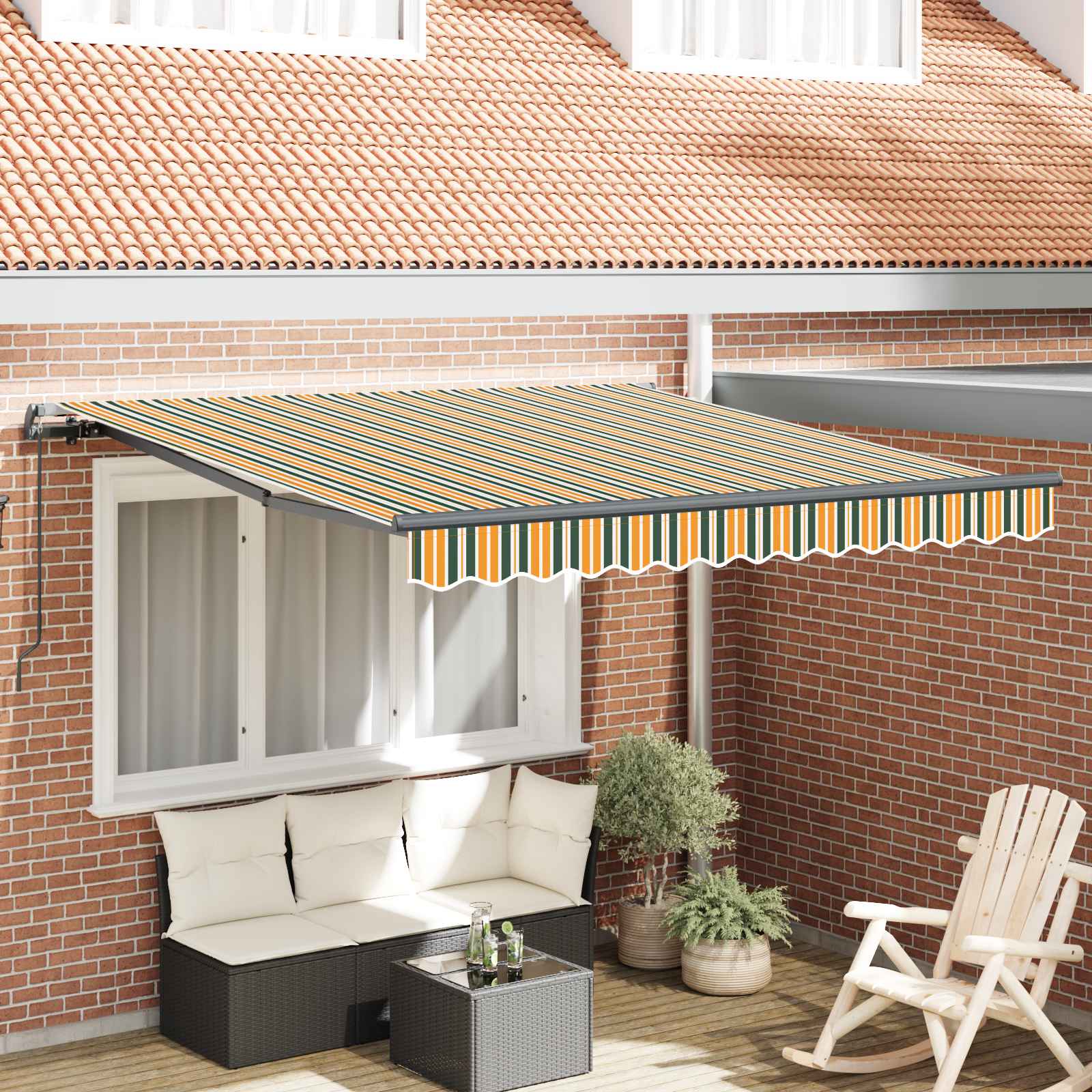 Skrovita tenda Zelena i žuta 300 x 250 cm Poliester i čelik