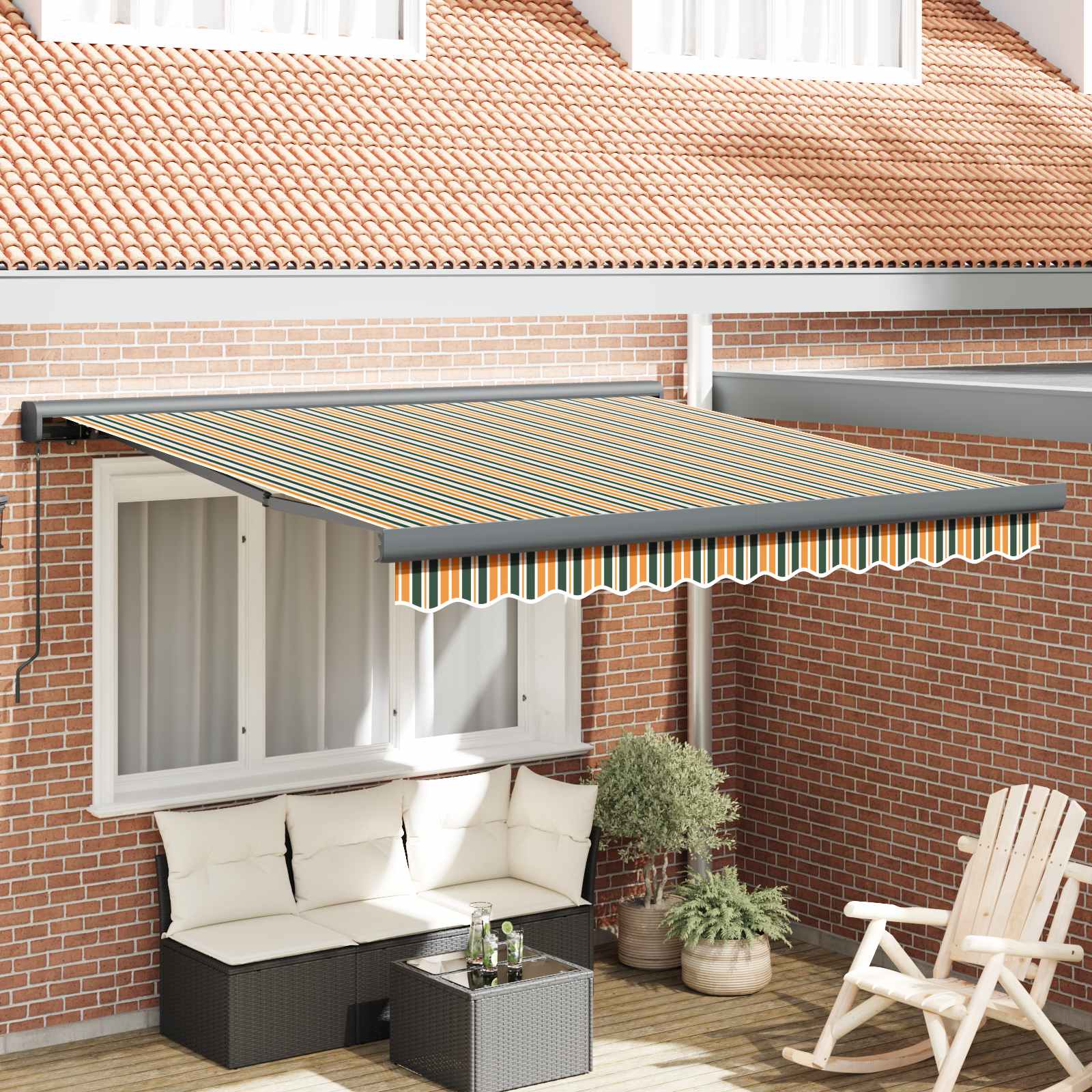 Skrovita tenda Zelena i žuta 300 x 250 cm Tkanina i Metal