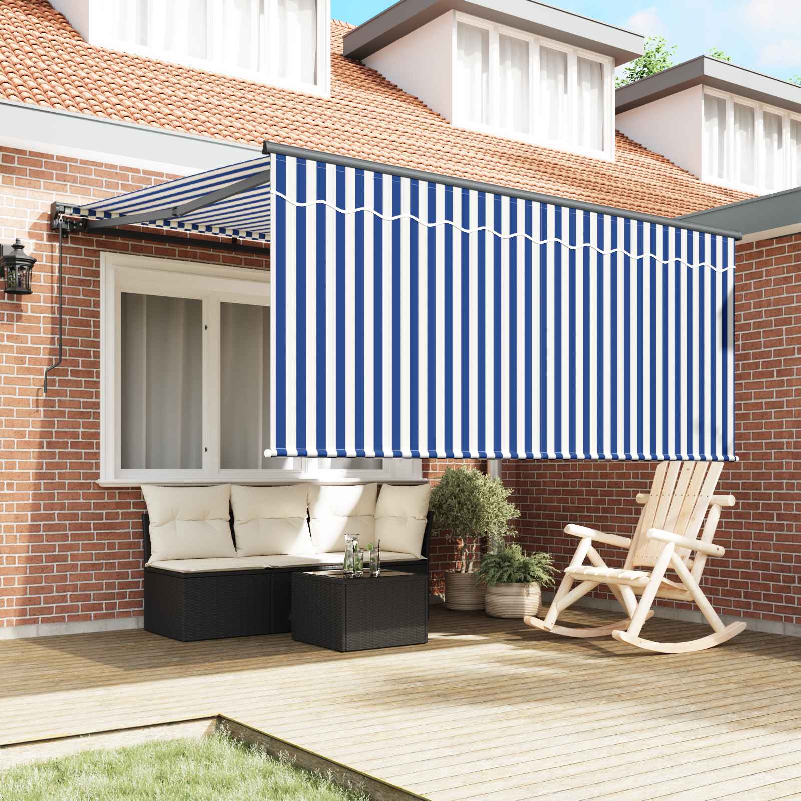 Skrovita tenda Plava i bijela 350 x 250 cm Poliester i aluminij