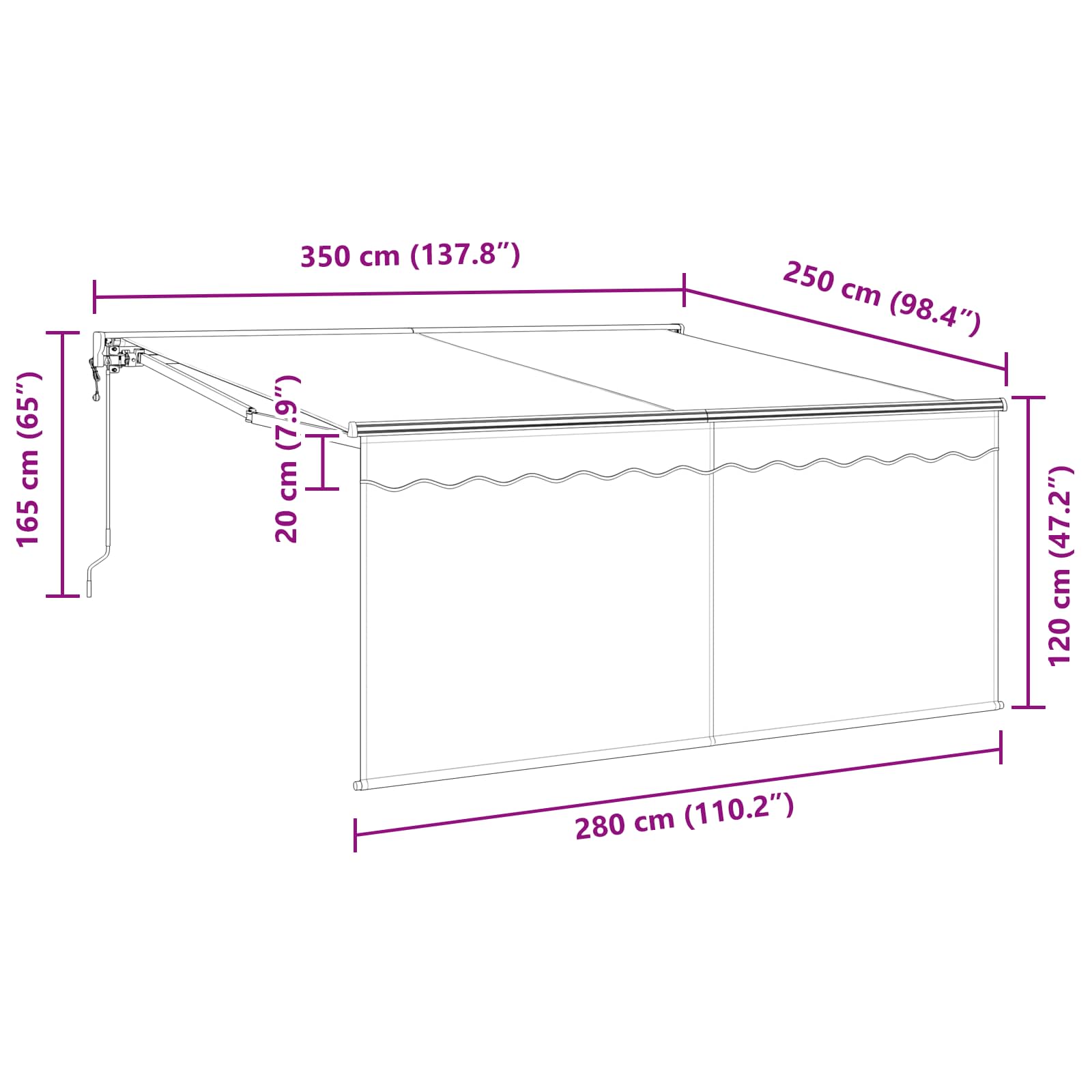 Skrovita tenda Antracit 350 x 250 cm Poliester i aluminij