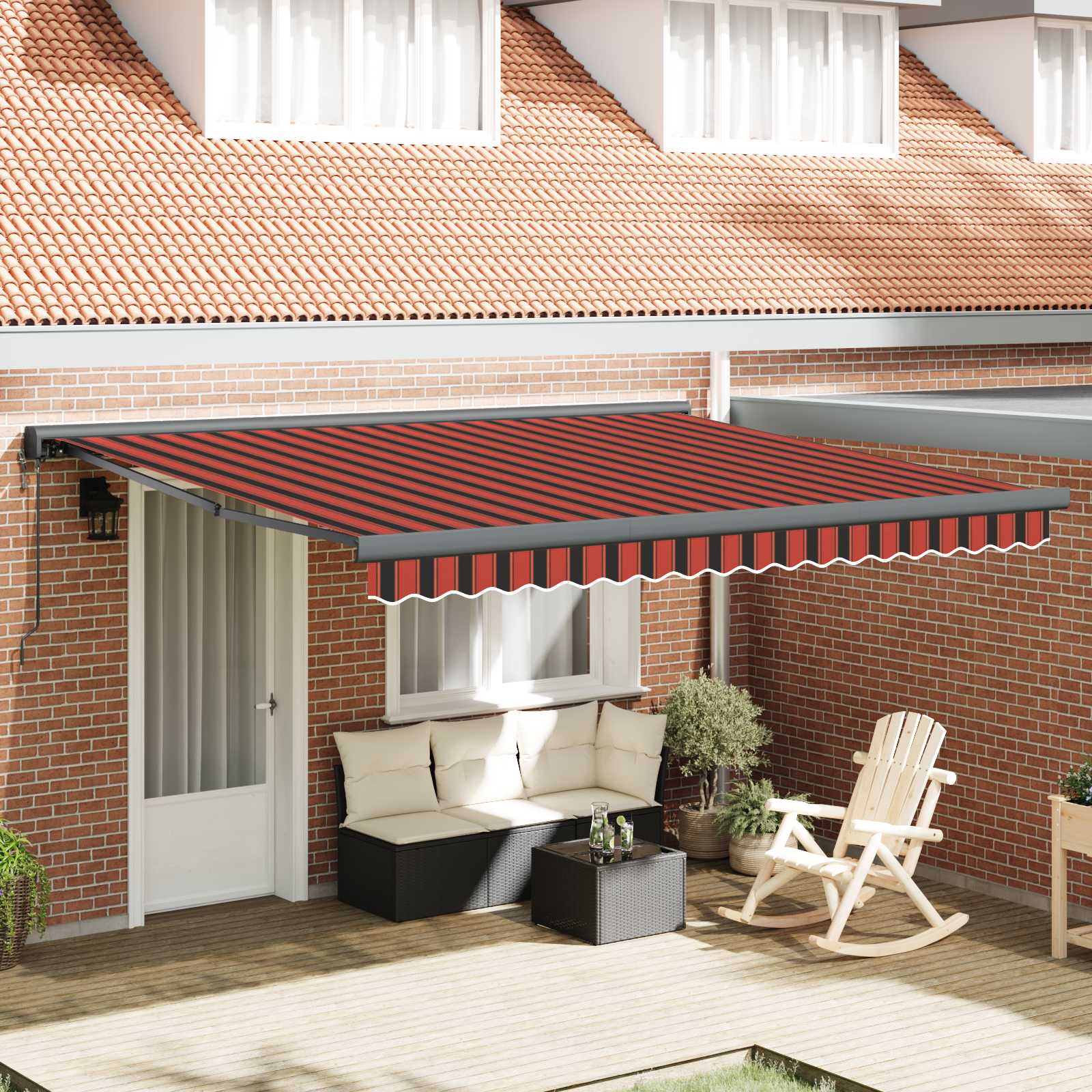 Skrovita tenda S LED lampica Crvena i Crna 350 x 250 cm tkanina
