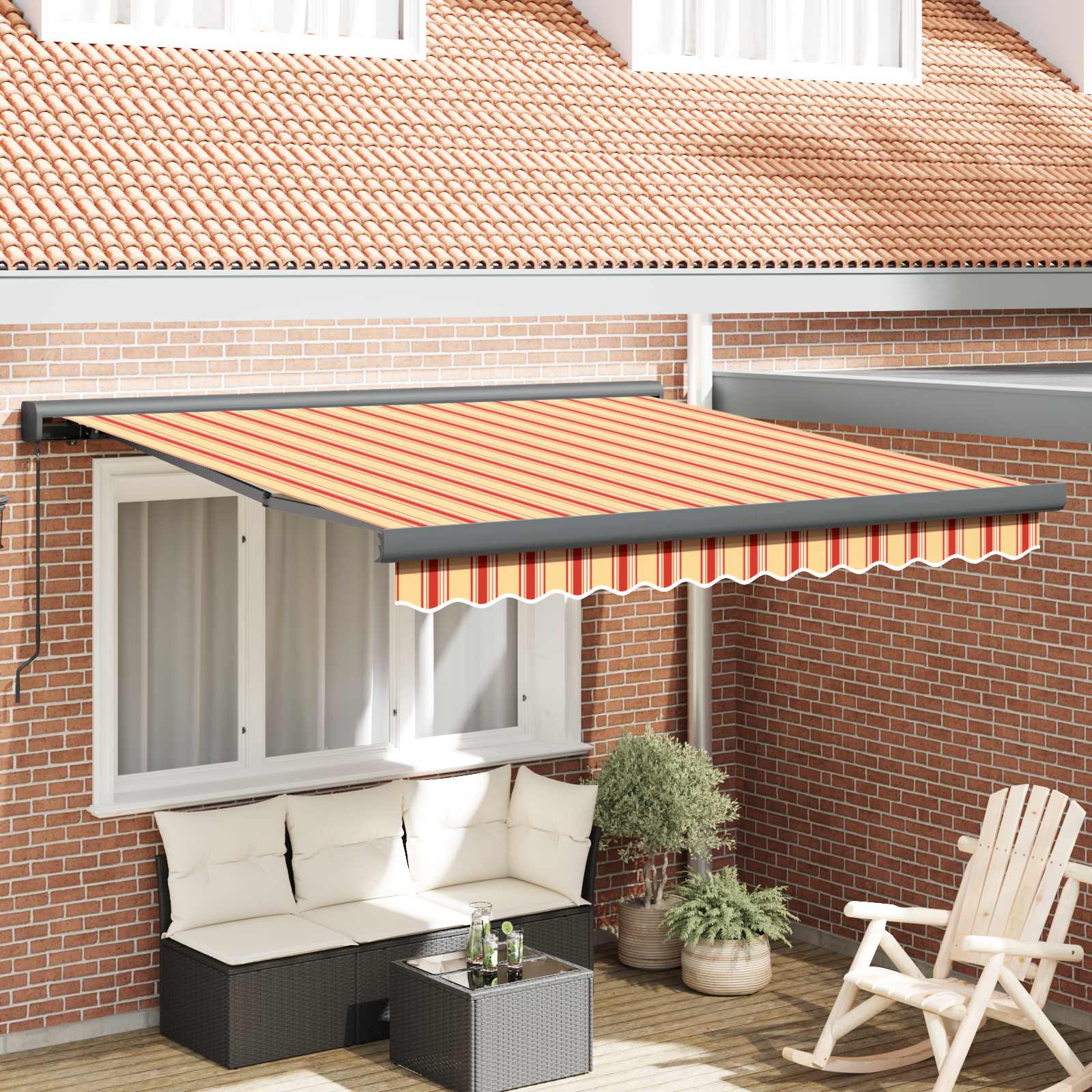 Skrovita tenda Žuta i narančasta 350 x 250 cm Tkanina i Metal