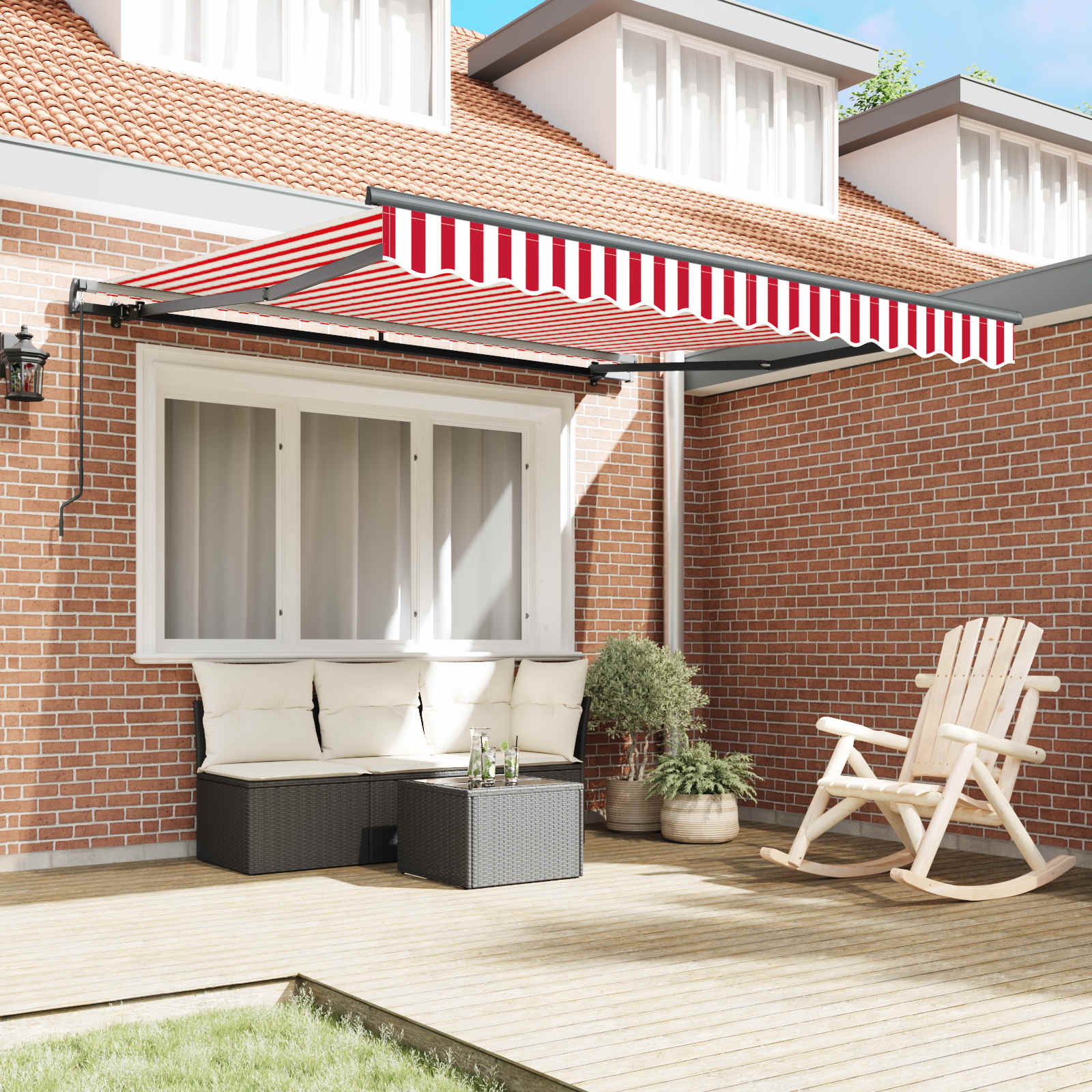 Skrovita tenda Crvena i bijela 350 x 250 cm Poliester i čelik