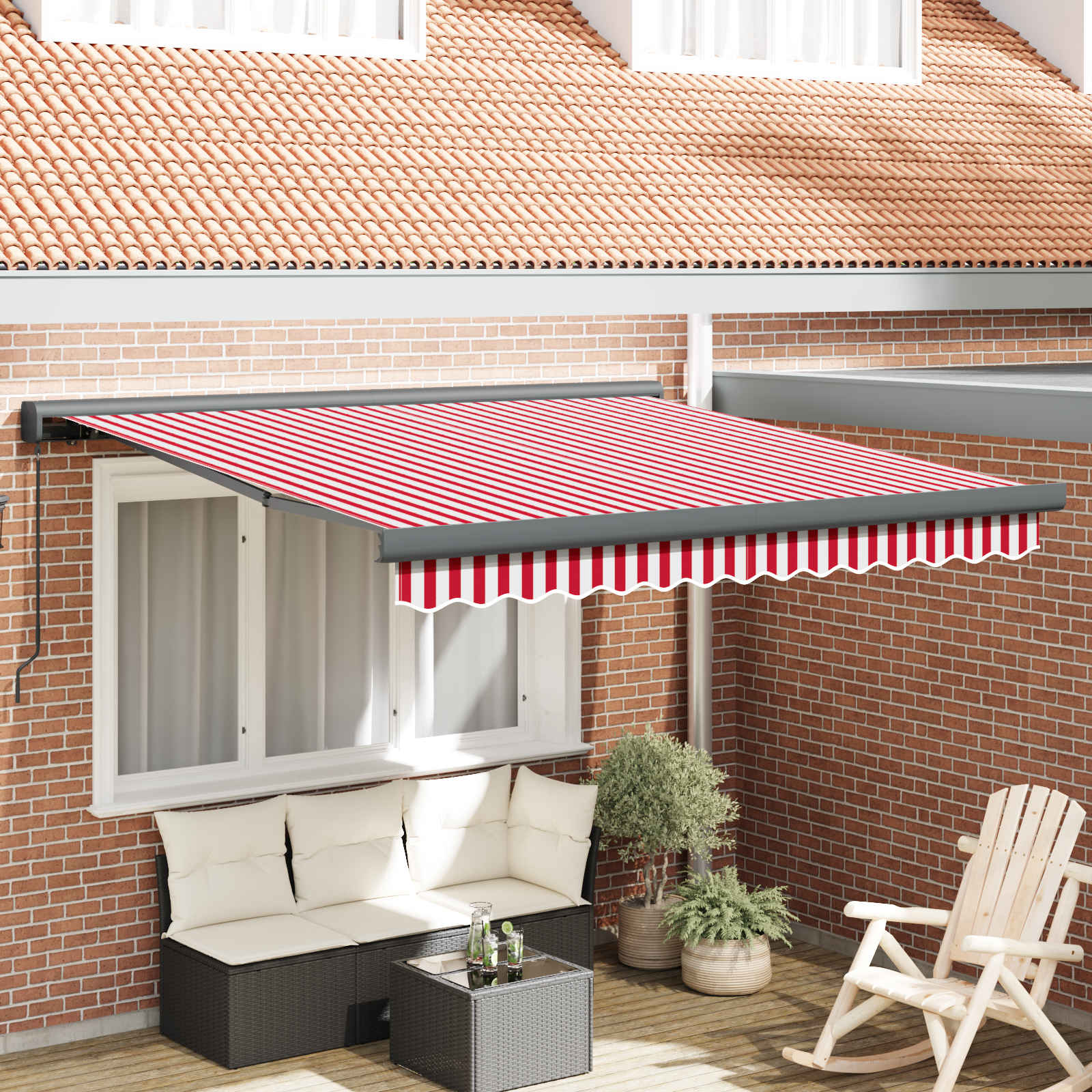 Skrovita tenda Crvena i bijela 350 x 250 cm Tkanina i Metal