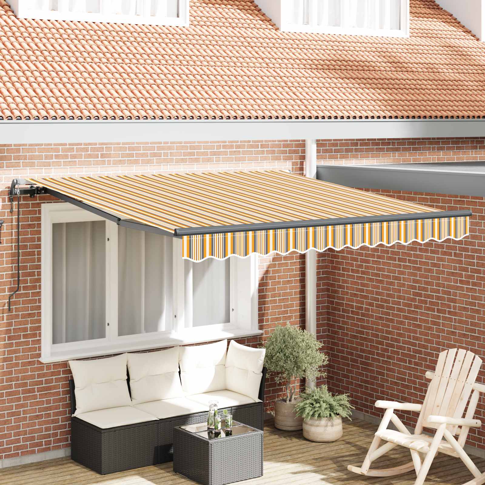 Skrovita tenda Šareni 350 x 250 cm Tkanina i Aluminij