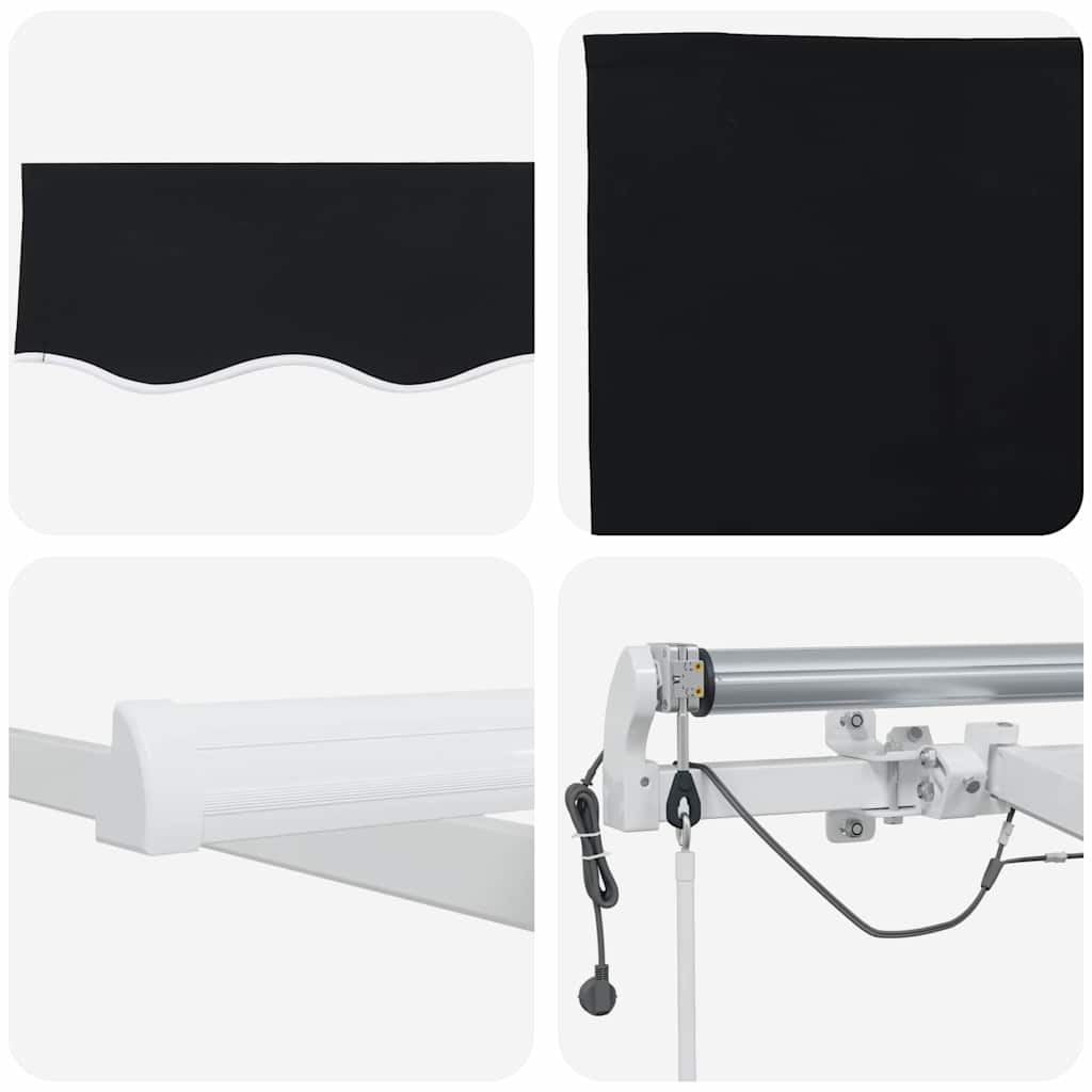 Skrovita tenda Crna 350 x 250 cm Poliester i metal