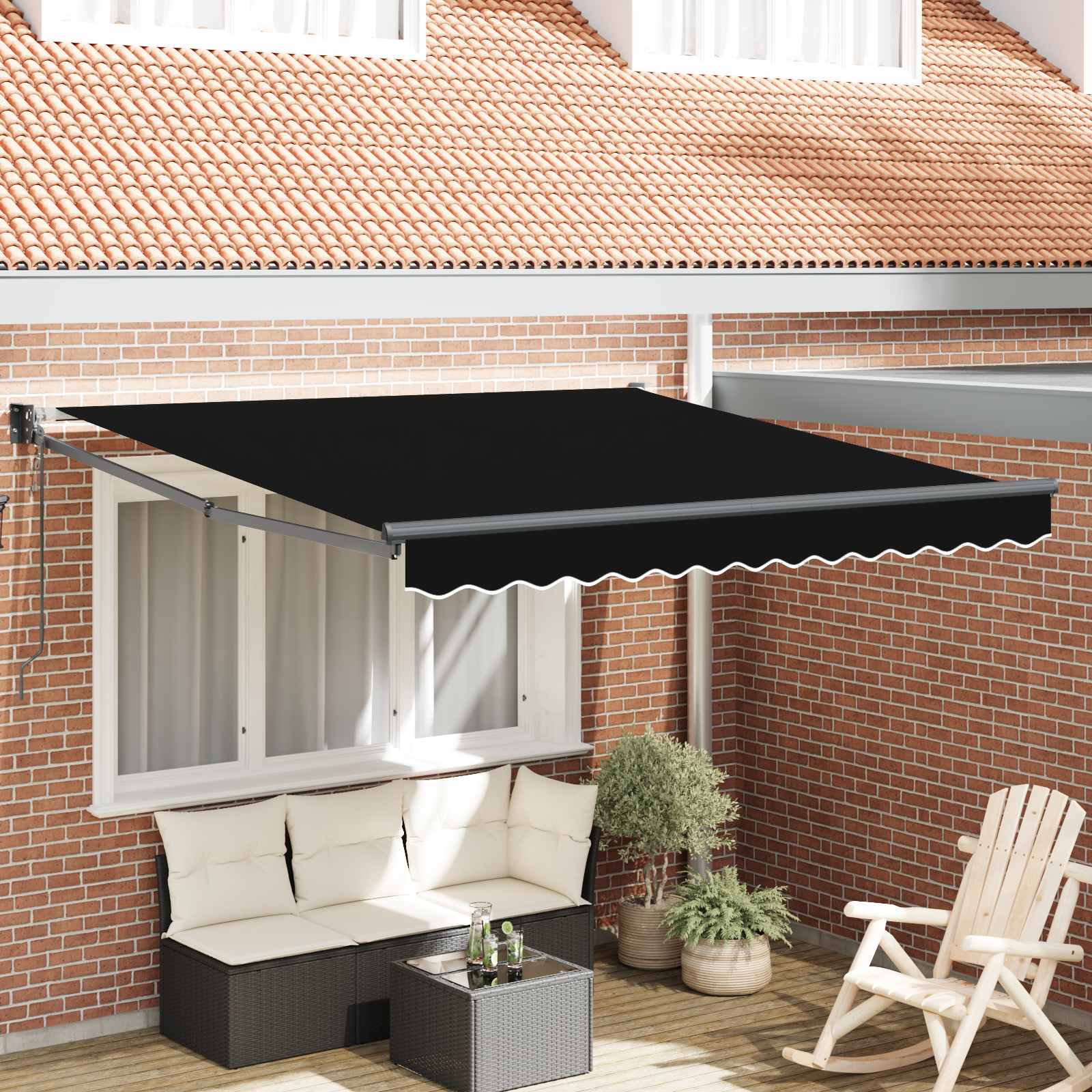 Skrovita tenda Crna 350 x 250 cm Poliester i aluminij
