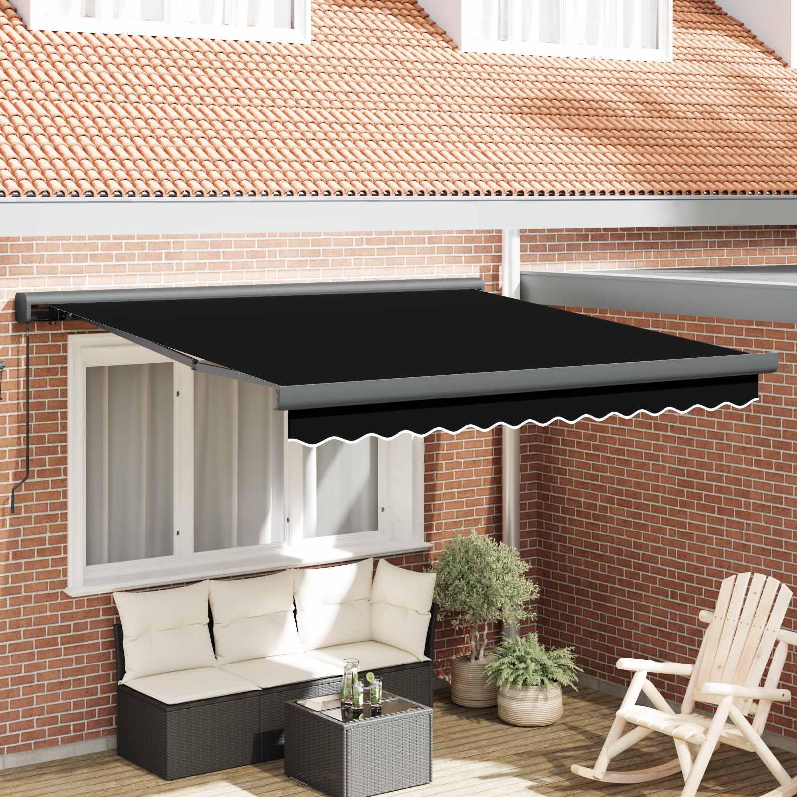Skrovita tenda Crna 350 x 250 cm Tkanina i Metal