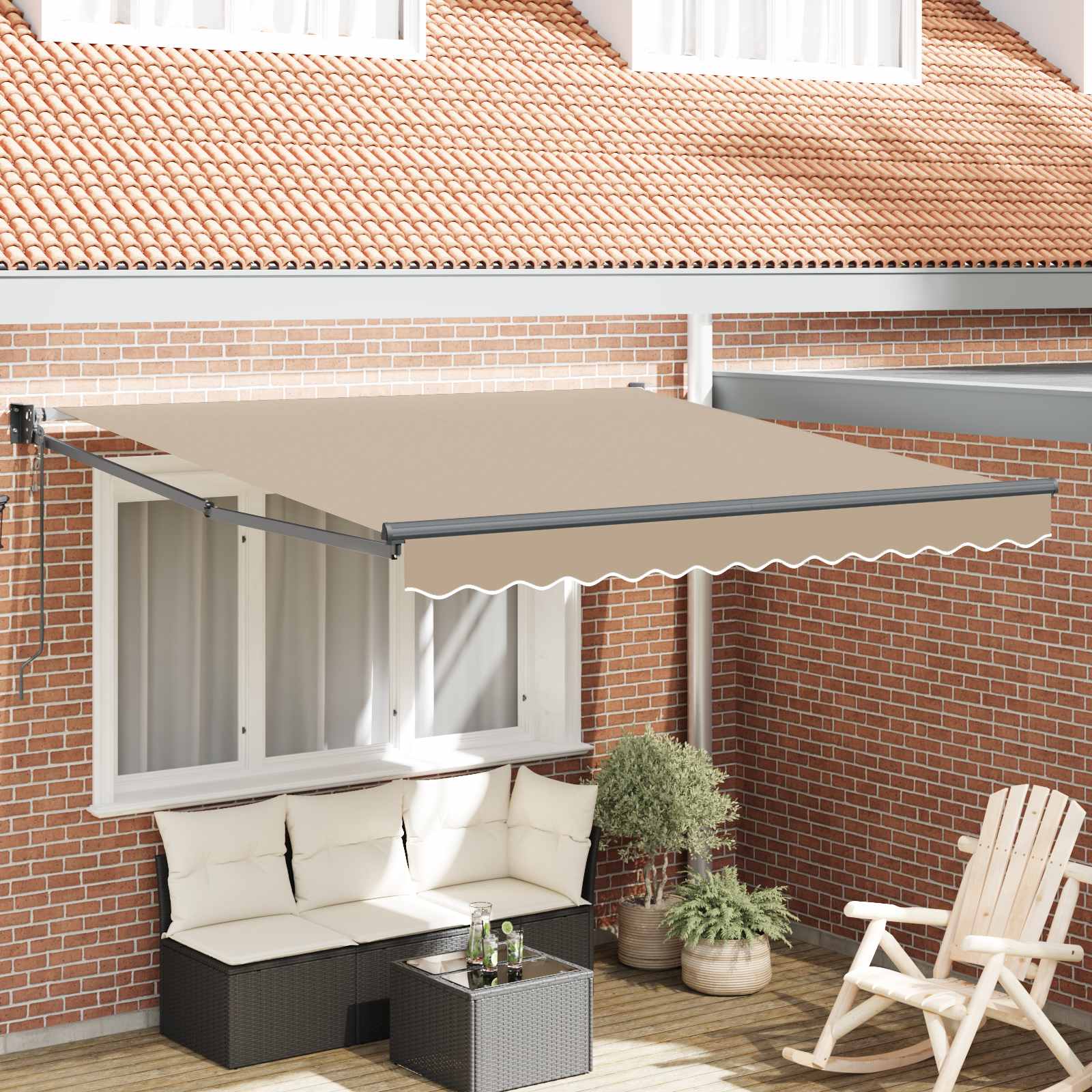 Skrovita tenda Bež 350 x 250 cm Poliester i aluminij