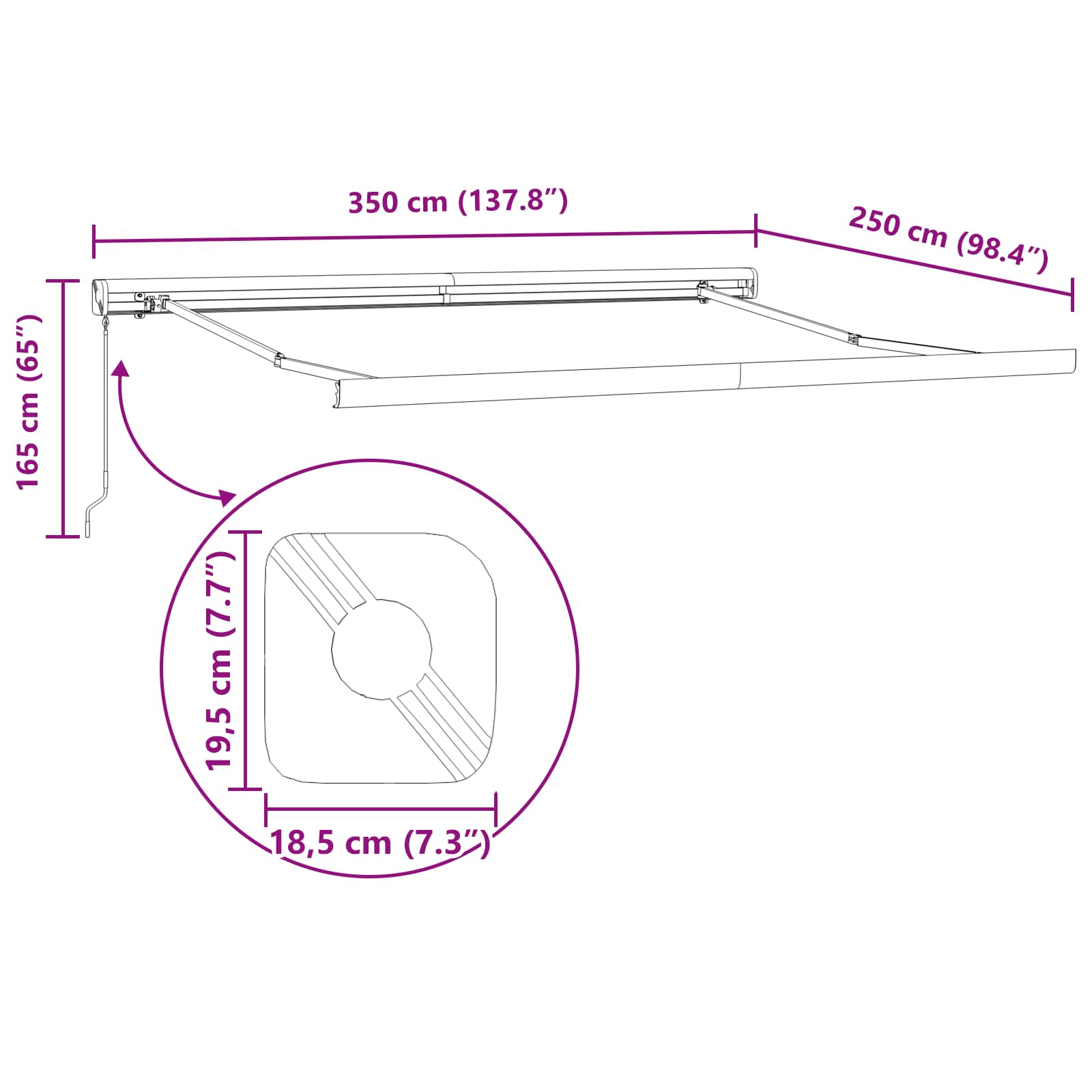 Skrovita tenda Bež 350 x 250 cm Tkanina i Metal