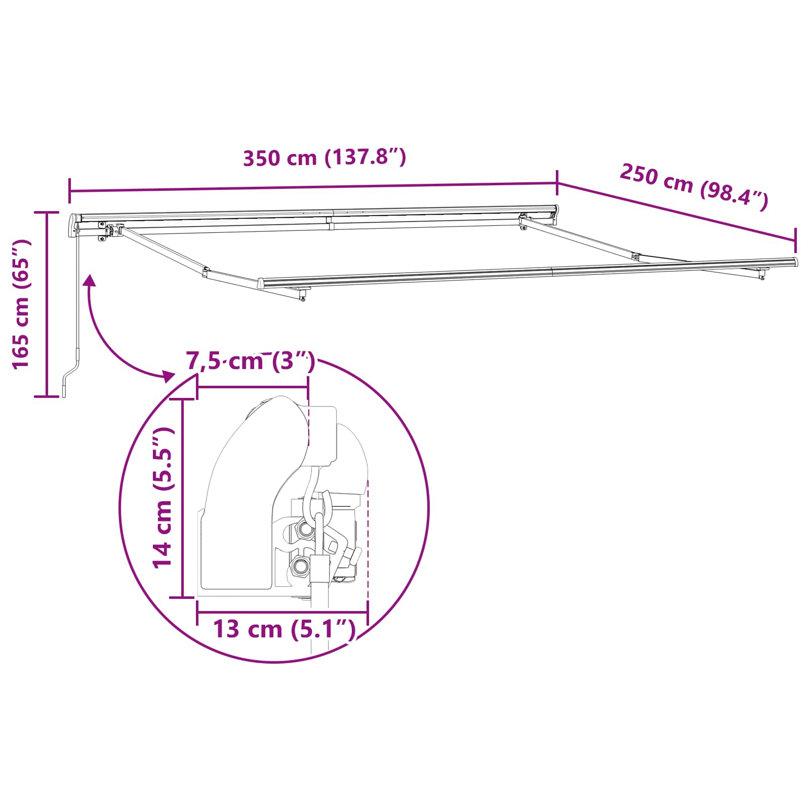 Skrovita tenda Svijetlo siva 350 x 250 cm Poliester i čelik