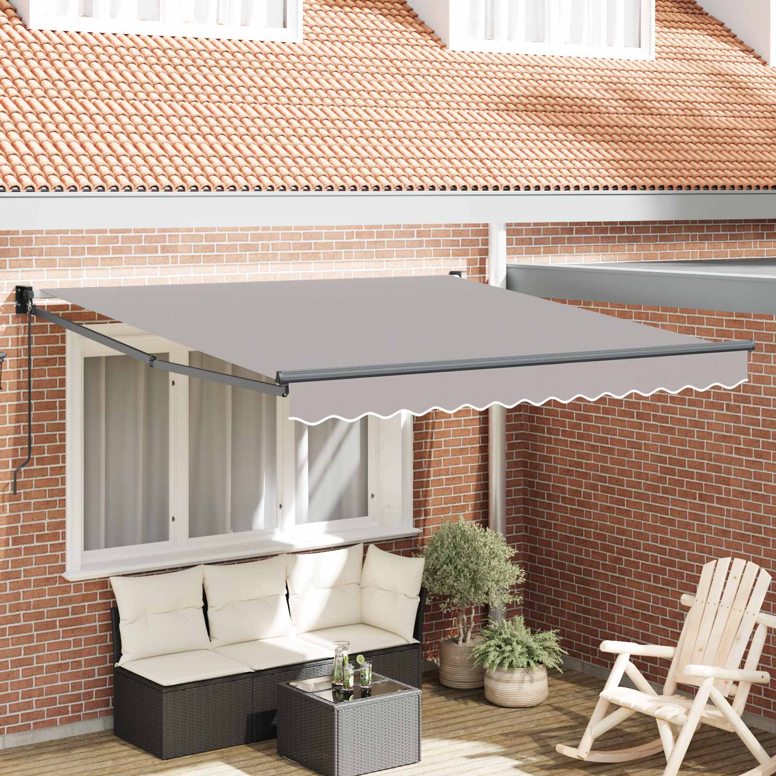 Skrovita tenda Svijetlo siva 350 x 250 cm Poliester i aluminij