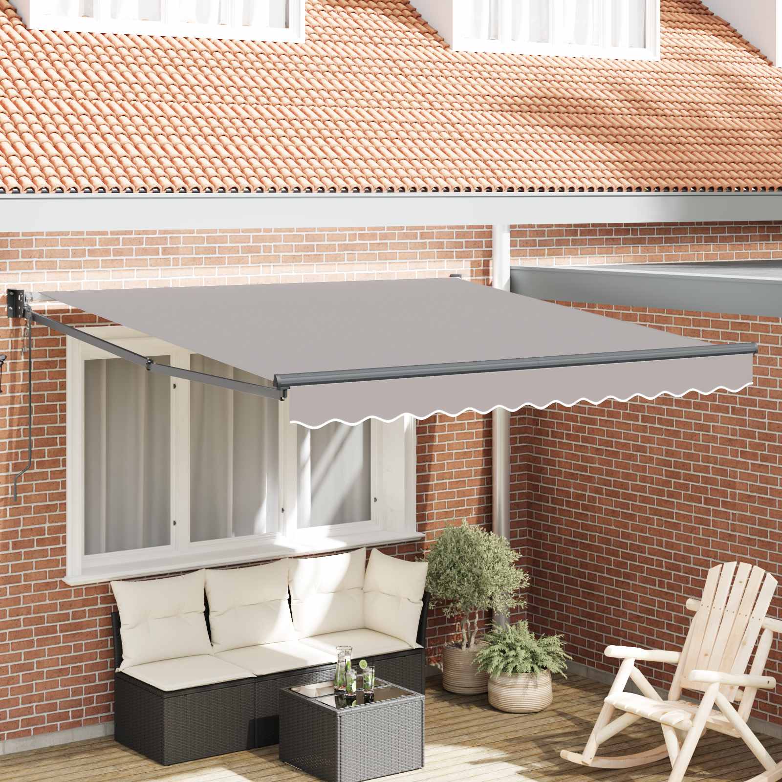 Skrovita tenda Svijetlo siva 350 x 250 cm Poliester i aluminij